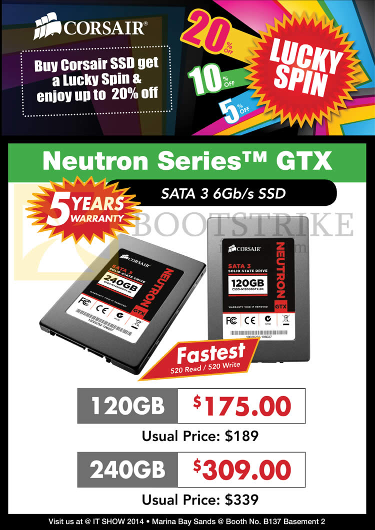 IT SHOW 2014 price list image brochure of Convergent Corsair SSD Neutron Series GTX Sata 3 120GB 240GB
