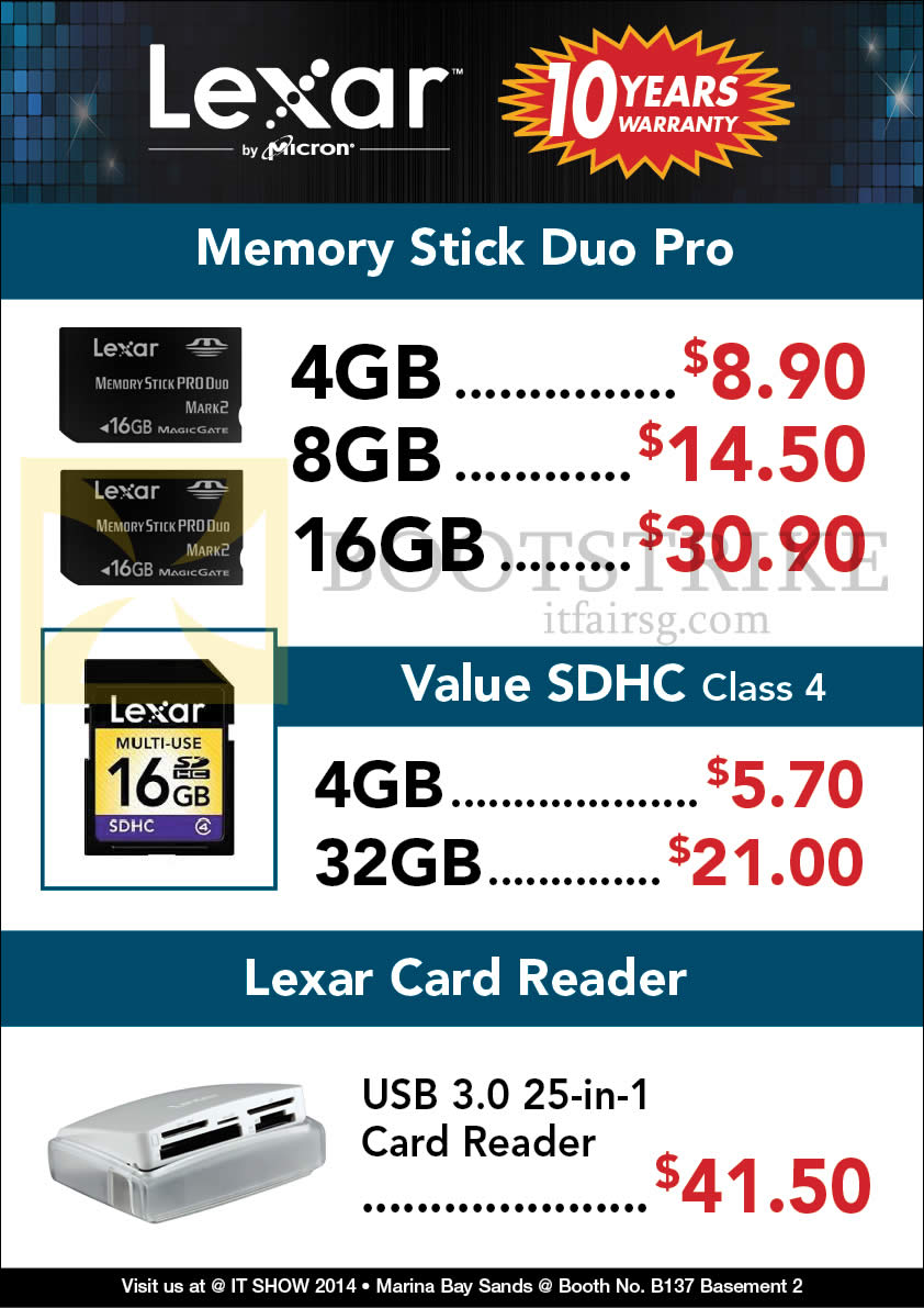 IT SHOW 2014 price list image brochure of Convergent Lexar Memory Stick Duo Pro 4GB 8GB 16GB 32GB, Card Reader