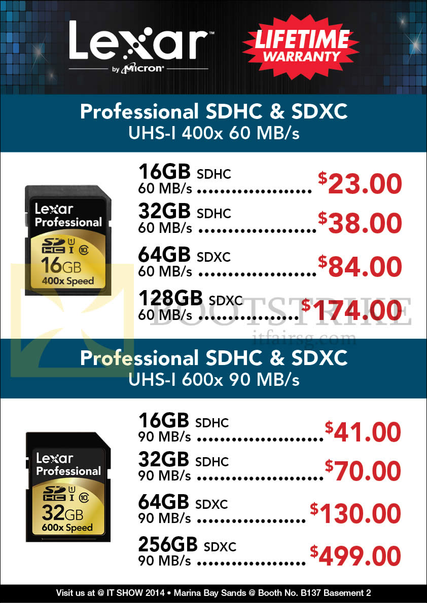 IT SHOW 2014 price list image brochure of Convergent Lexar SDHC SDXC UHS 1 16GB 32GB 64GB 128GB 256GB