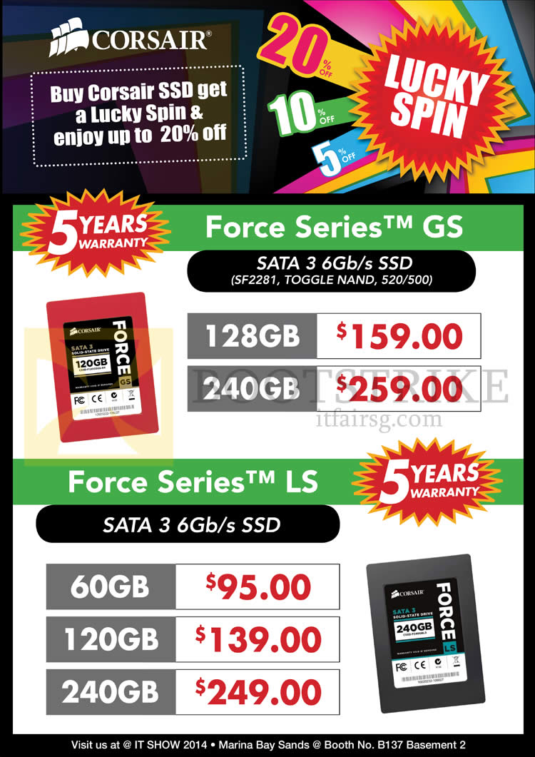 IT SHOW 2014 price list image brochure of Convergent SSD Corsair Force Series GS, LS, 128GB 240GB 60GB 120GB 240GB