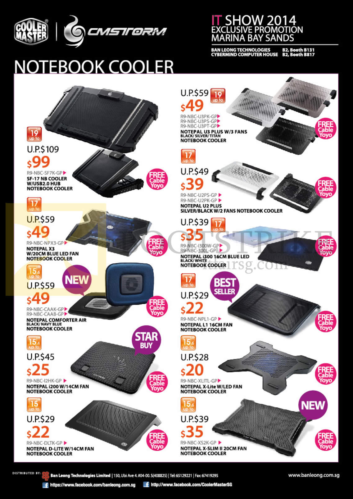 IT SHOW 2014 price list image brochure of Cooler Master CMStorm Notebook Coolers Notepal R9-NBC-CAAK-GP, XS2K-GP, NPL1-GP, U2PS-GP, U2PK-GP