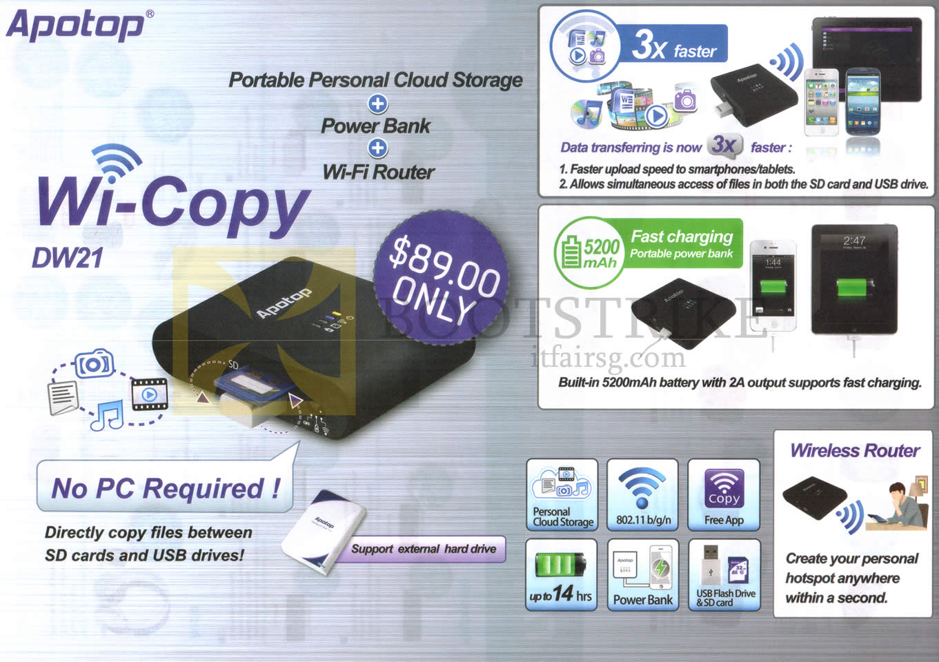 IT SHOW 2014 price list image brochure of Crimson Tech Apotop Wi-Copy Cloud Storage DW21, Power Bank, Router