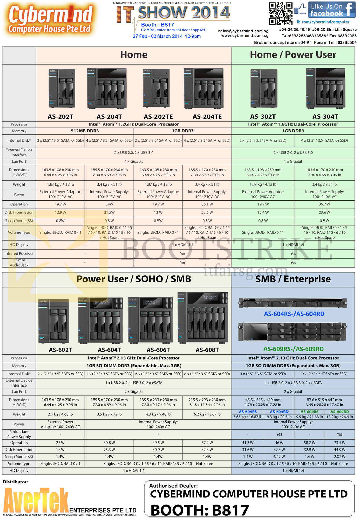 IT SHOW 2014 price list image brochure of Cybermind Asustor NAS Specifications Home User, Power User, Soho, SMB, Enterprise