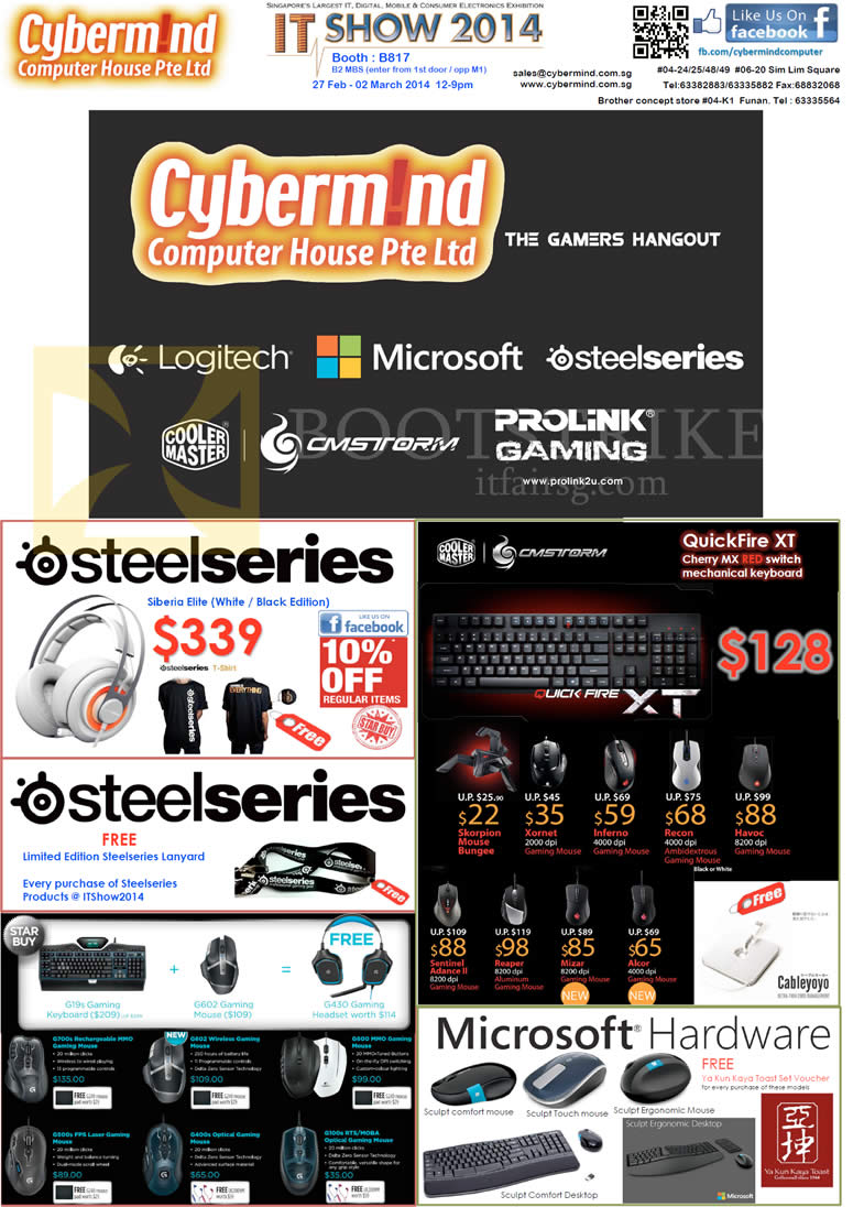 IT SHOW 2014 price list image brochure of Cybermind Mouse, Keyboard, Headsets, Steelseries, Microsoft, Logitech, Cooler Master, CMStorm