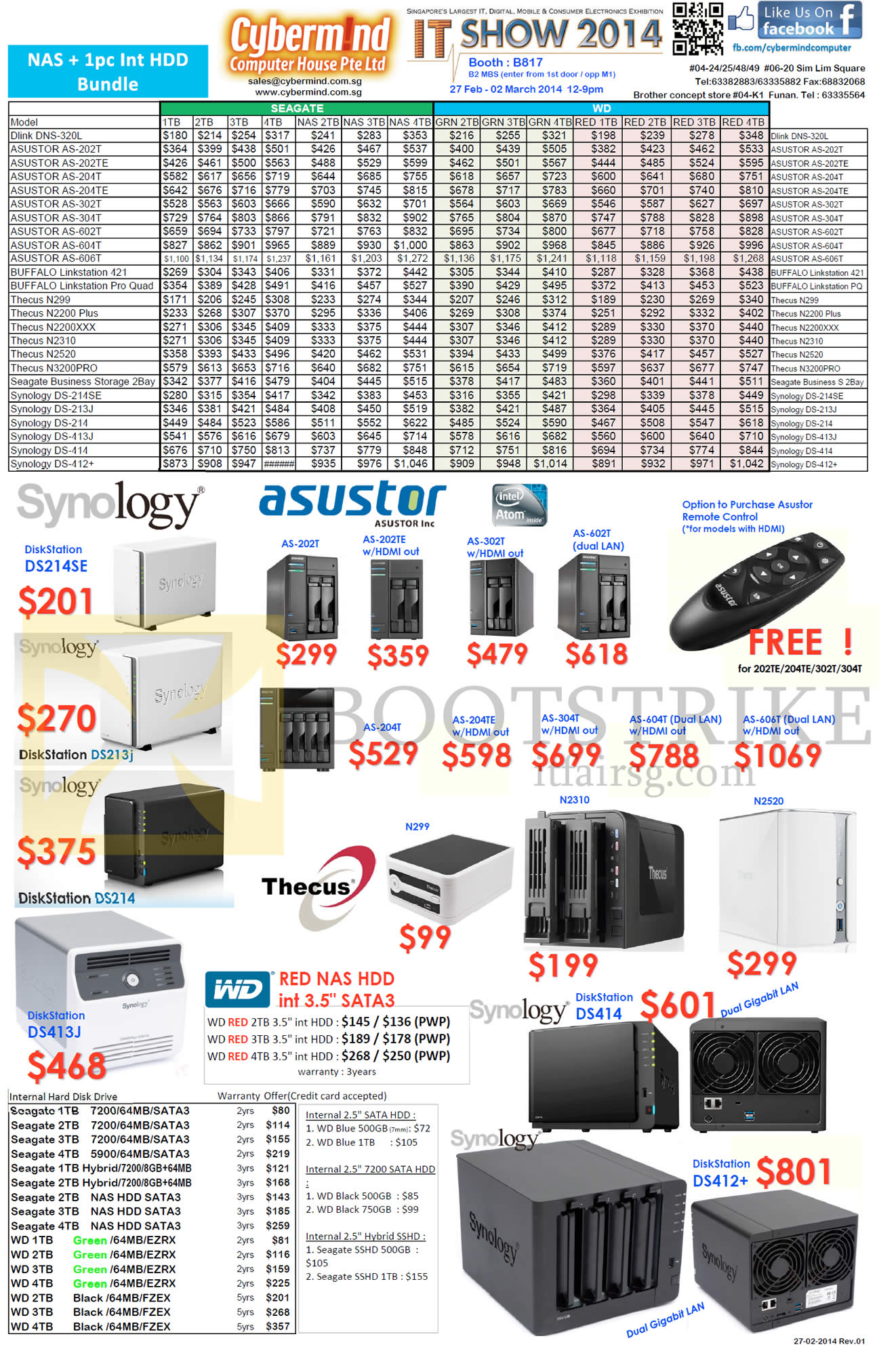 IT SHOW 2014 price list image brochure of Cybermind NAS Synology DiskStation, Asustor, Thecus, Buffalo, D-Link, Internal HDD HardDisk Drive