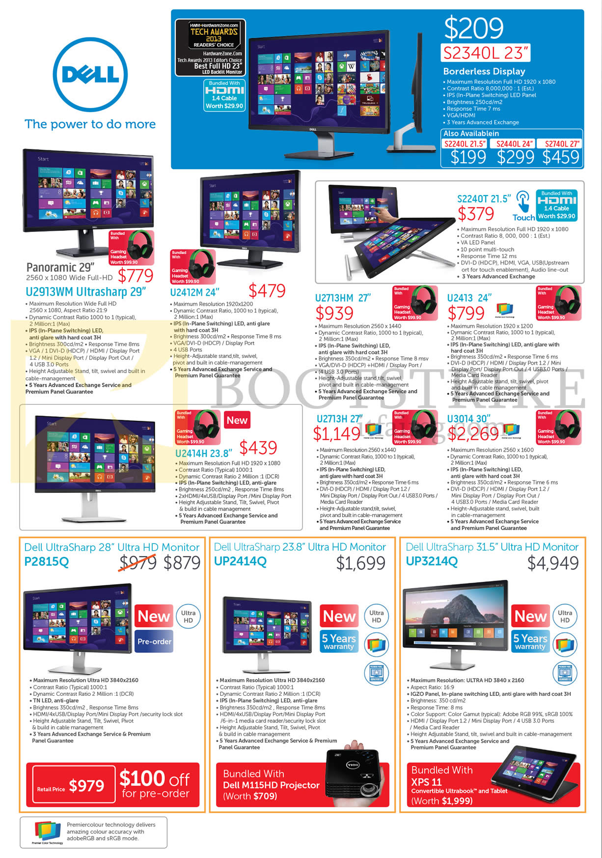 IT SHOW 2014 price list image brochure of Dell Monitors S2340L, U2913WM, U2412M, U2713HM, U2413, U3014, U2713H, U2414H, Ultrasharp P2815Q, UP2414Q, UP3214Q