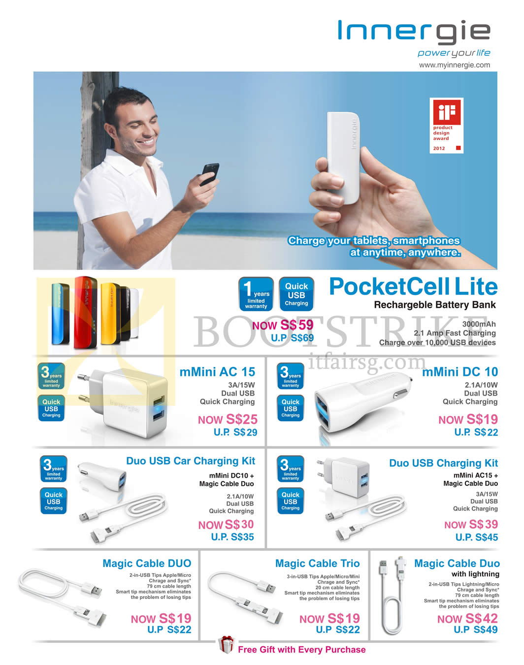 IT SHOW 2014 price list image brochure of EpiCentre Innergie Power Banks Pocketcell Lite, MMini AC, DC, Car Charging Kit, Magic Cable, Lightning