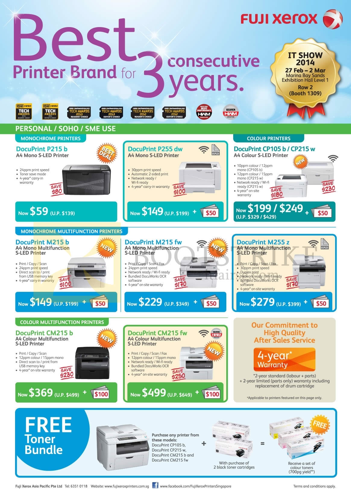 IT SHOW 2014 price list image brochure of Fuji Xerox Printers S-LED DocuPrint P215b, P255dw, CP105b, CP215w, M215b, M215fw, M255z, CM215b, CM215fw