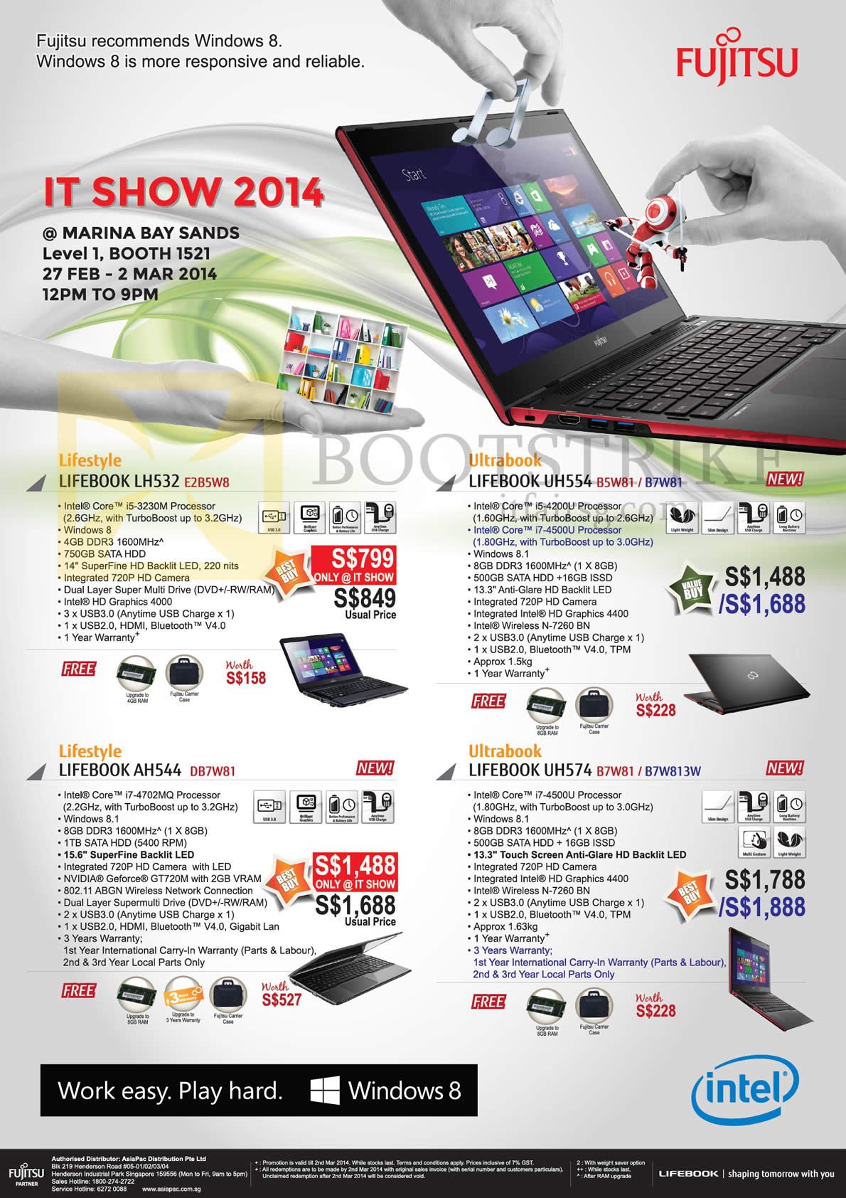 IT SHOW 2014 price list image brochure of Fujitsu Notebooks Lifebook LH532 E2B5W8, UH554 B5W81 B7W81, AH544 DB7W81, UH574 B7W81 B7W813W