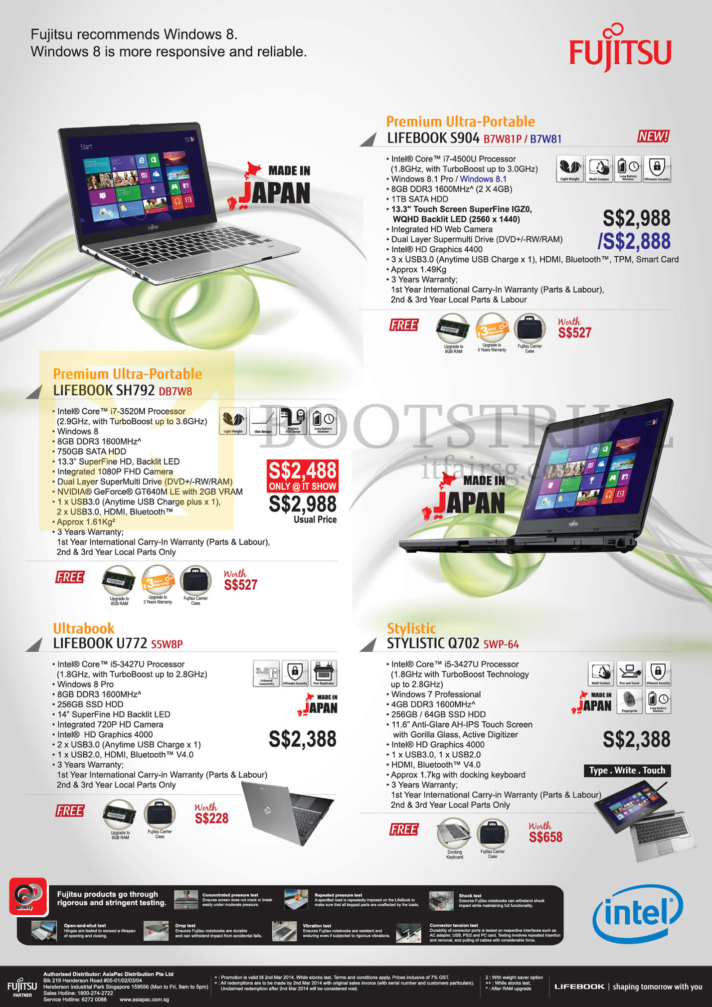 IT SHOW 2014 price list image brochure of Fujitsu Notebooks Lifebook S904 B7W81P B7W81, SH792 DB7W8, U772 S5W8P, Stylistic Q702 5WP-64