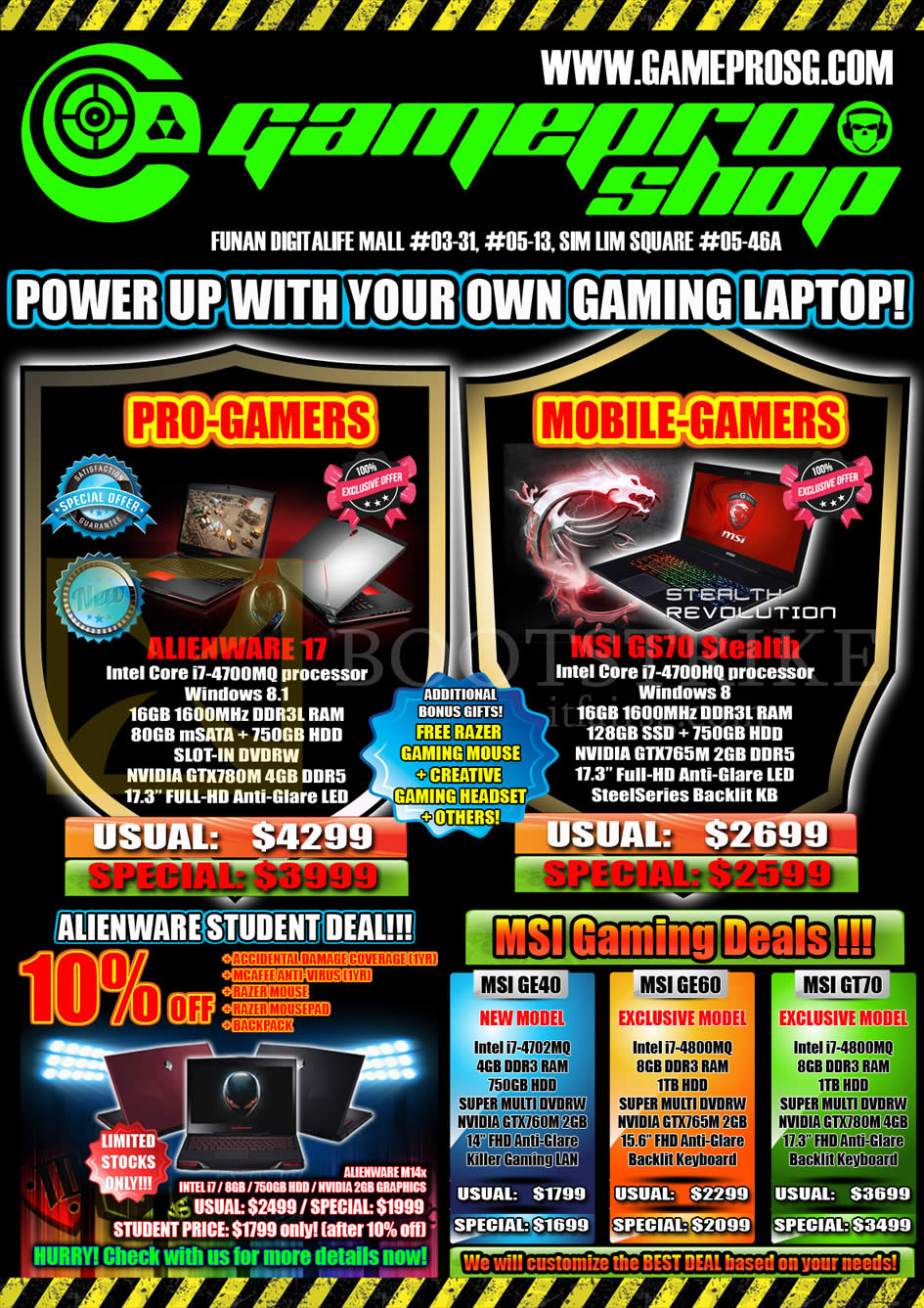 IT SHOW 2014 price list image brochure of Gamepro Dell Alienware 17 Notebook, M14x, MSI GS70 Stealth, GE40, GE60, GT70