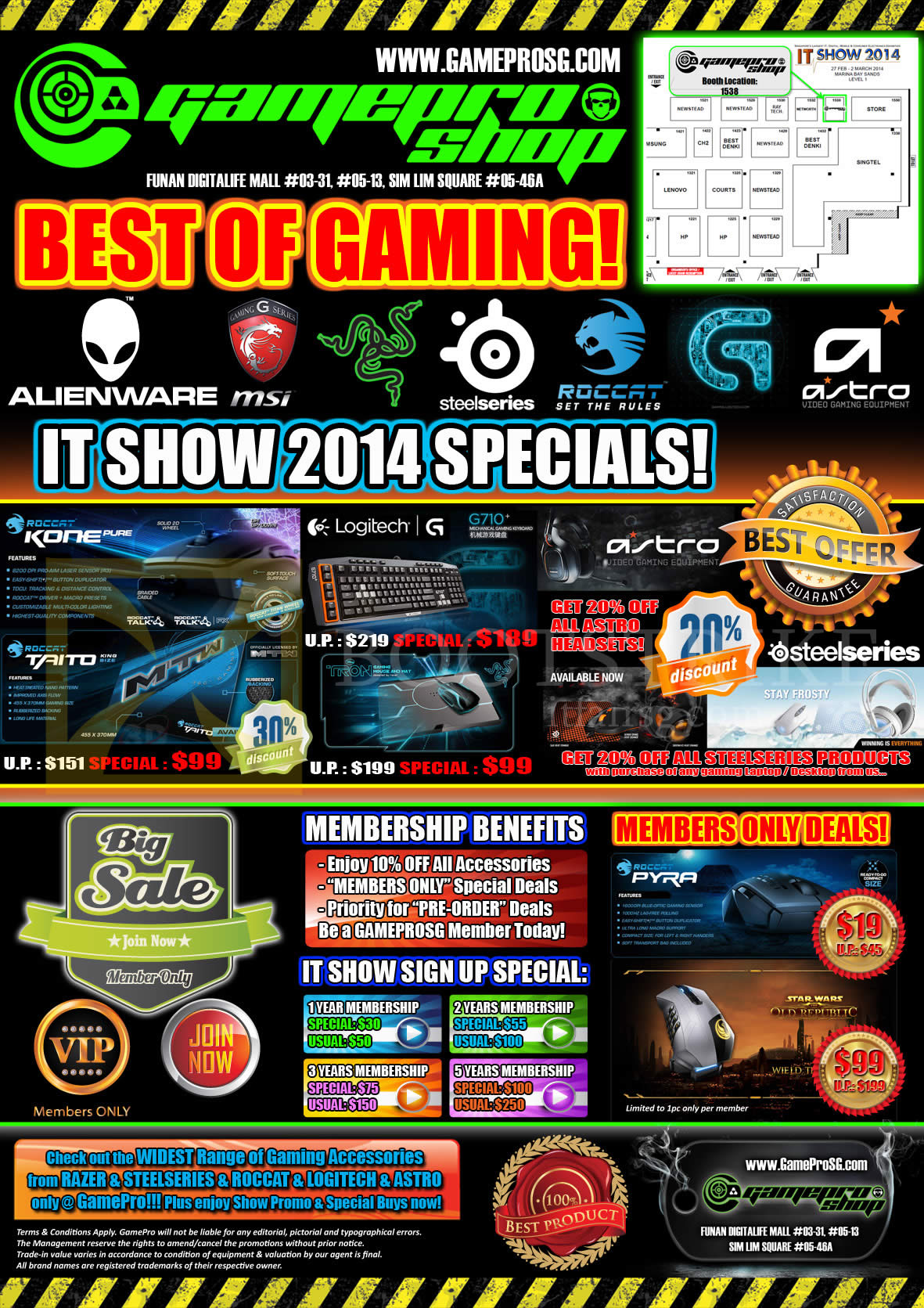 IT SHOW 2014 price list image brochure of Gamepro Gaming Mouse Roccat Kone Pure, Taito, Logitech G710, Trox, Membership