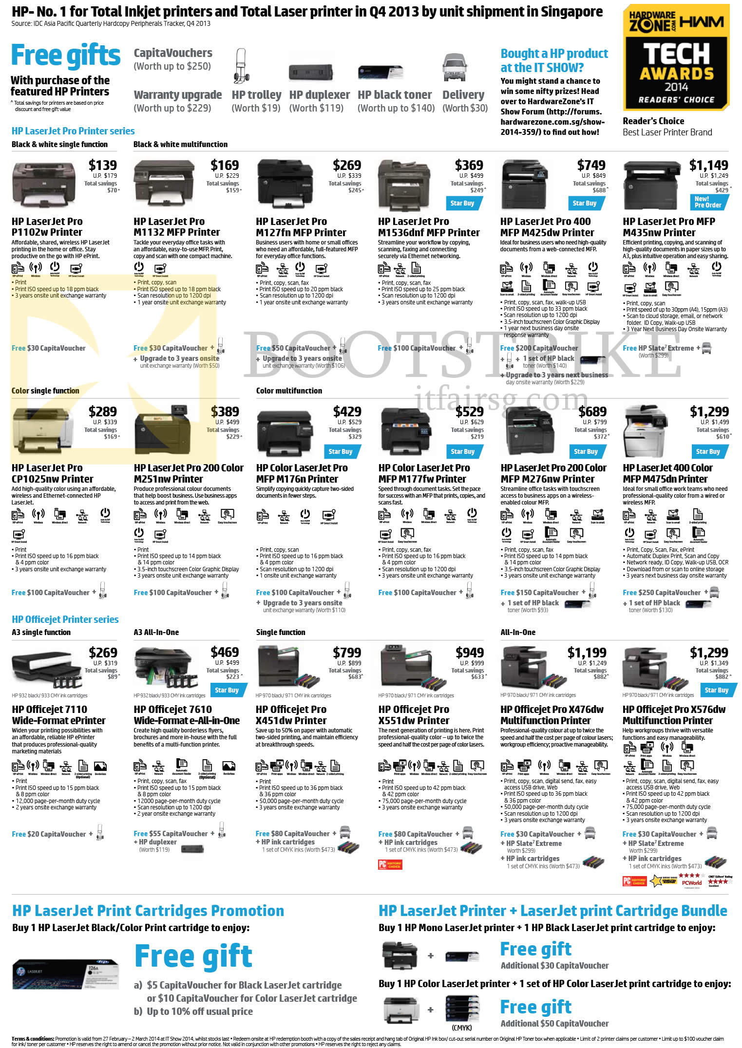 IT SHOW 2014 price list image brochure of HP Printers LaserJet Pro P1102w, M1132, M127fn, M435nw, CP1025nw, M251nw, M176n, M276nw, M475dn, Officejet Inkjet 7110, 7610, X451dw, X551dw, X476dw, X576dw
