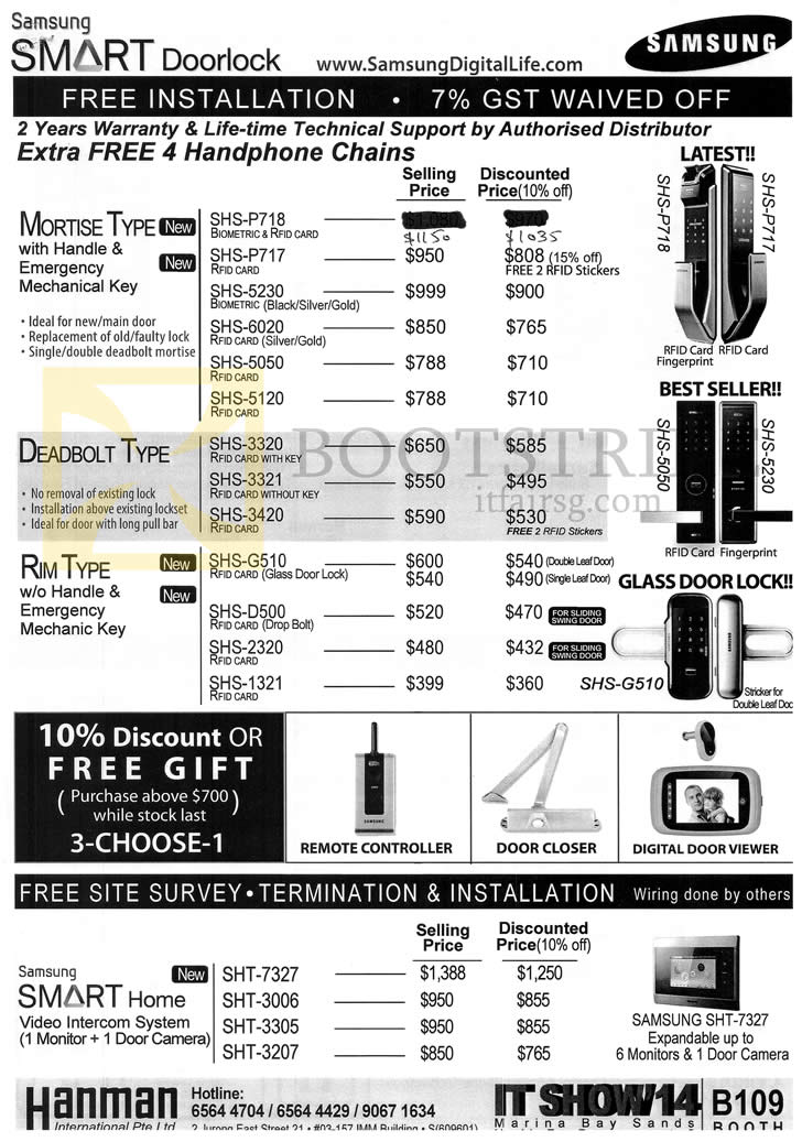 IT SHOW 2014 price list image brochure of Hanman Samsung Price List Smart Doorlocks Mortise, Deadbolt, Rim Types, Video Intercom System