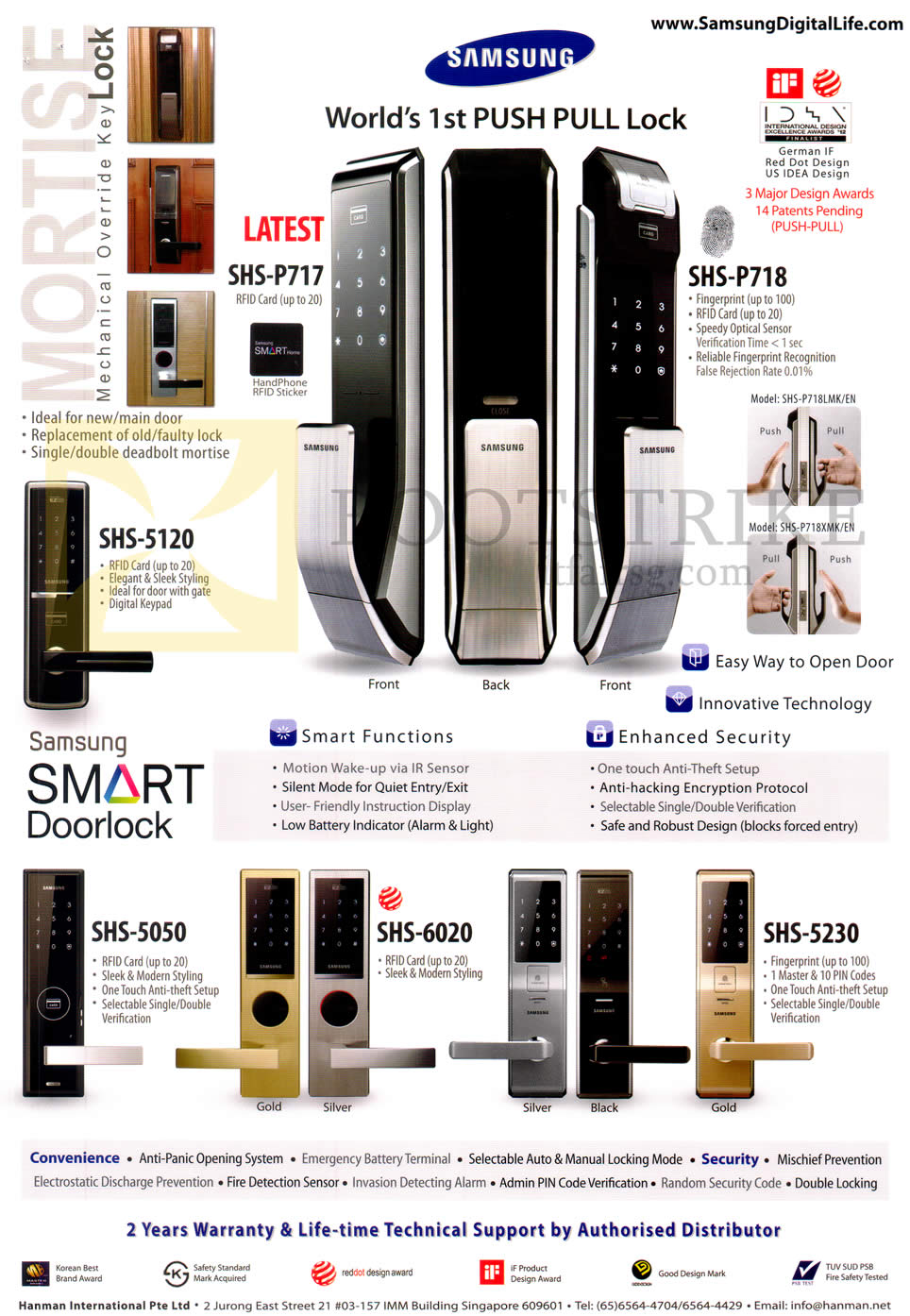 IT SHOW 2014 price list image brochure of Hanman Samsung Smart Door Lock Push Pull Lock SHS-P717, P718, 5120, 5050, 6020, 5230
