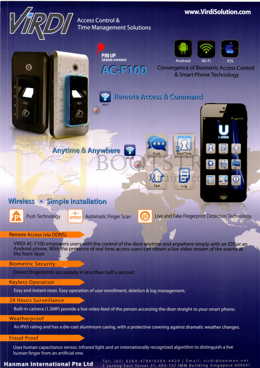 IT SHOW 2014 price list image brochure of Hanman Virdi Solutions AC-F100 Biometric Access Control Systems, AC-F100, Monitoring, Time Attendence