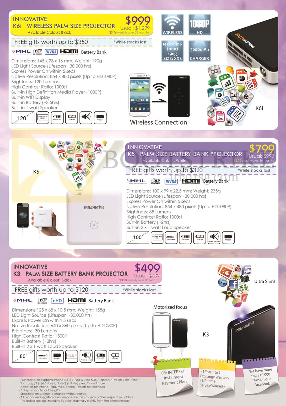 IT SHOW 2014 price list image brochure of Innovative Portable Projector Battery Bank K6i, K5, K3