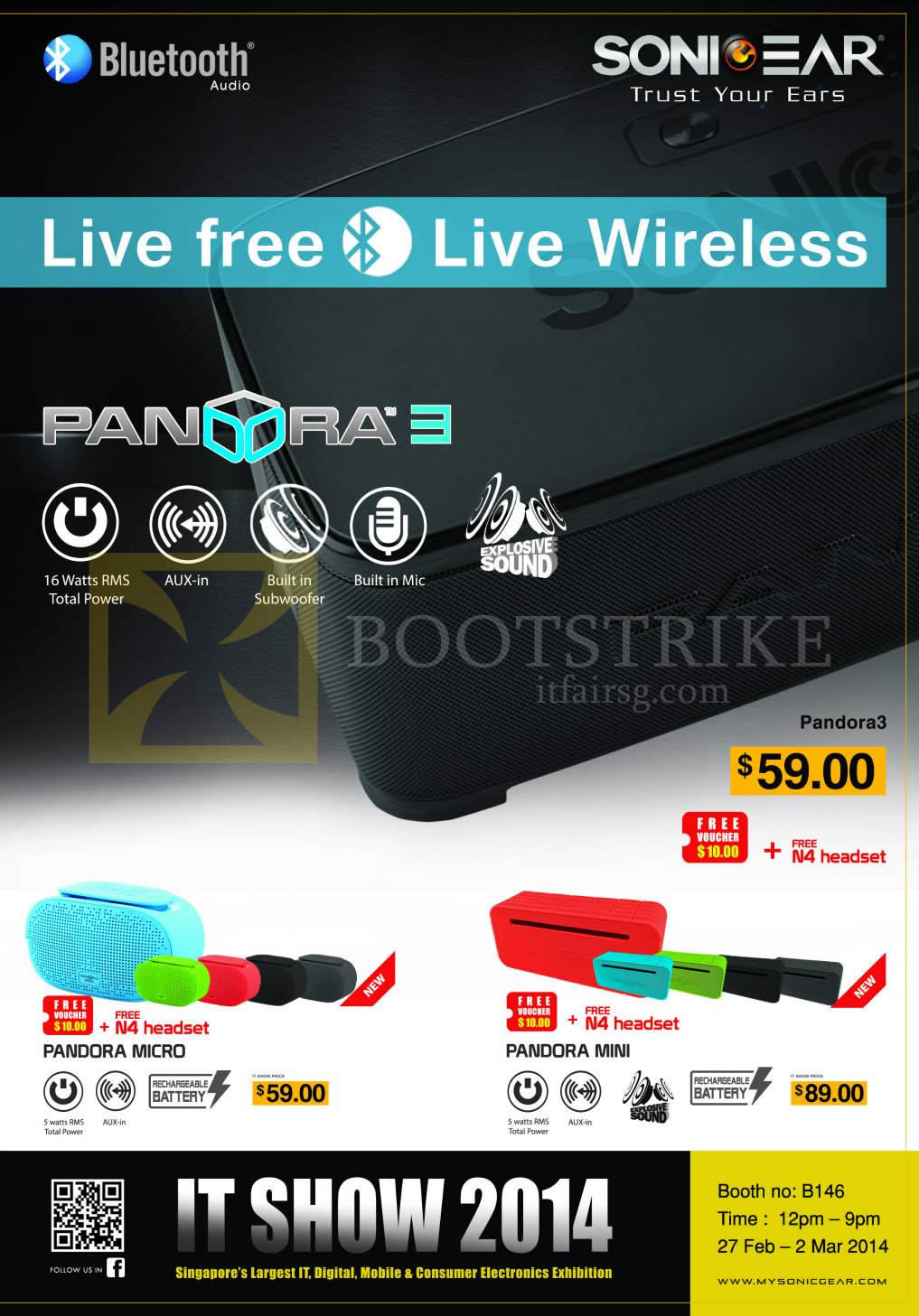 IT SHOW 2014 price list image brochure of Leap Frog Sonic Gear Pandora3 Wireless Speakers, Micro, Mini