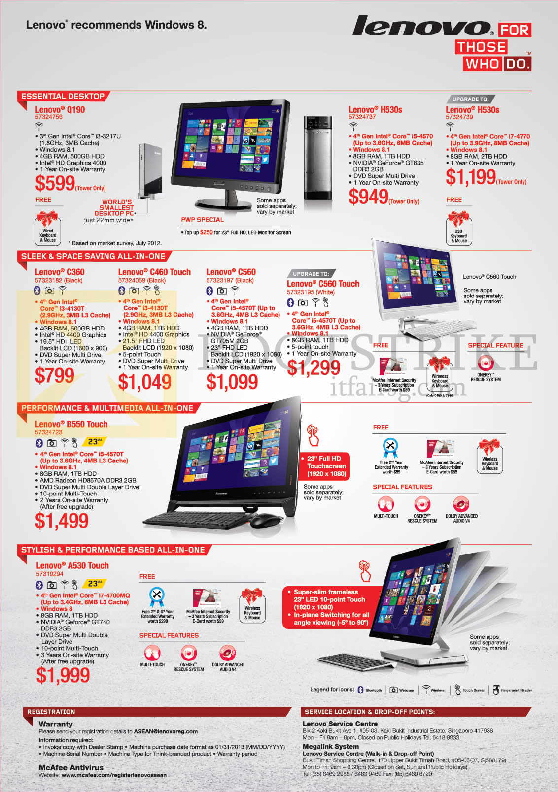 IT SHOW 2014 price list image brochure of Lenovo Desktop PCs, AIO Desktop PCs, Q190, H530s, C360, C460, C560, C560 Touch, B550 Touch, A530 Touch
