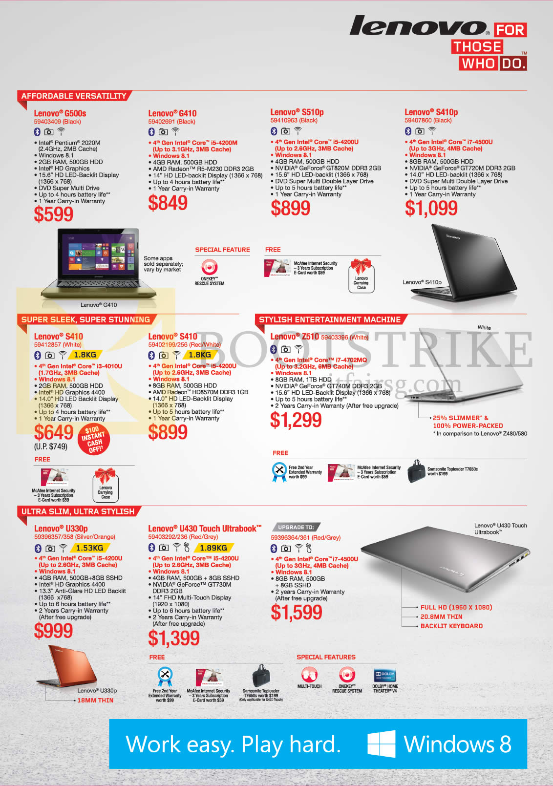 IT SHOW 2014 price list image brochure of Lenovo Notebooks G500s, G410, S510p, S410p, S410, Z510, U330p, U430 Touch