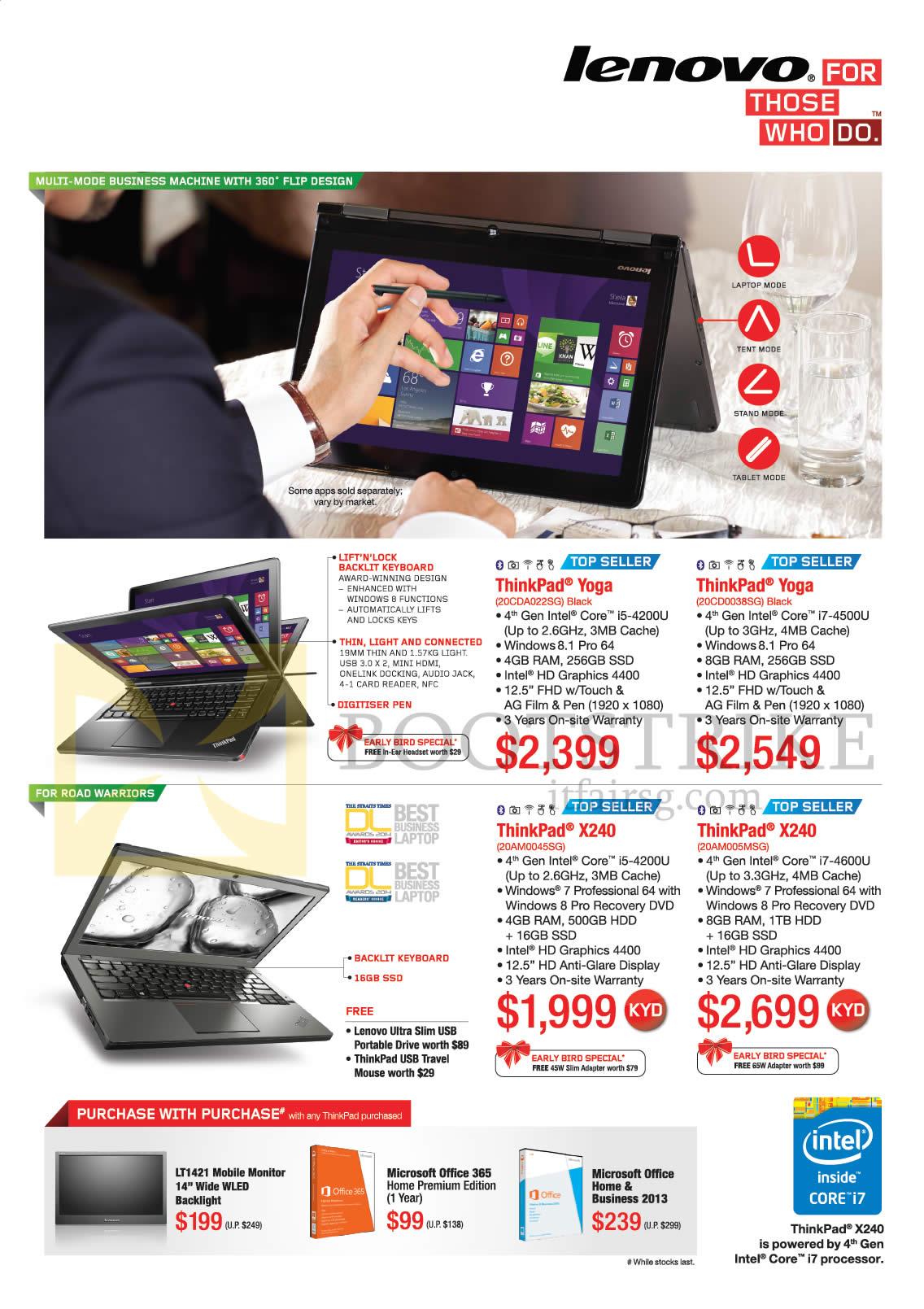 IT SHOW 2014 price list image brochure of Lenovo Notebooks ThinkPad Yoga 20CDA022SG, 20CD0038SG, ThinkPad X240 20AM0045SG, 20AM005MSG