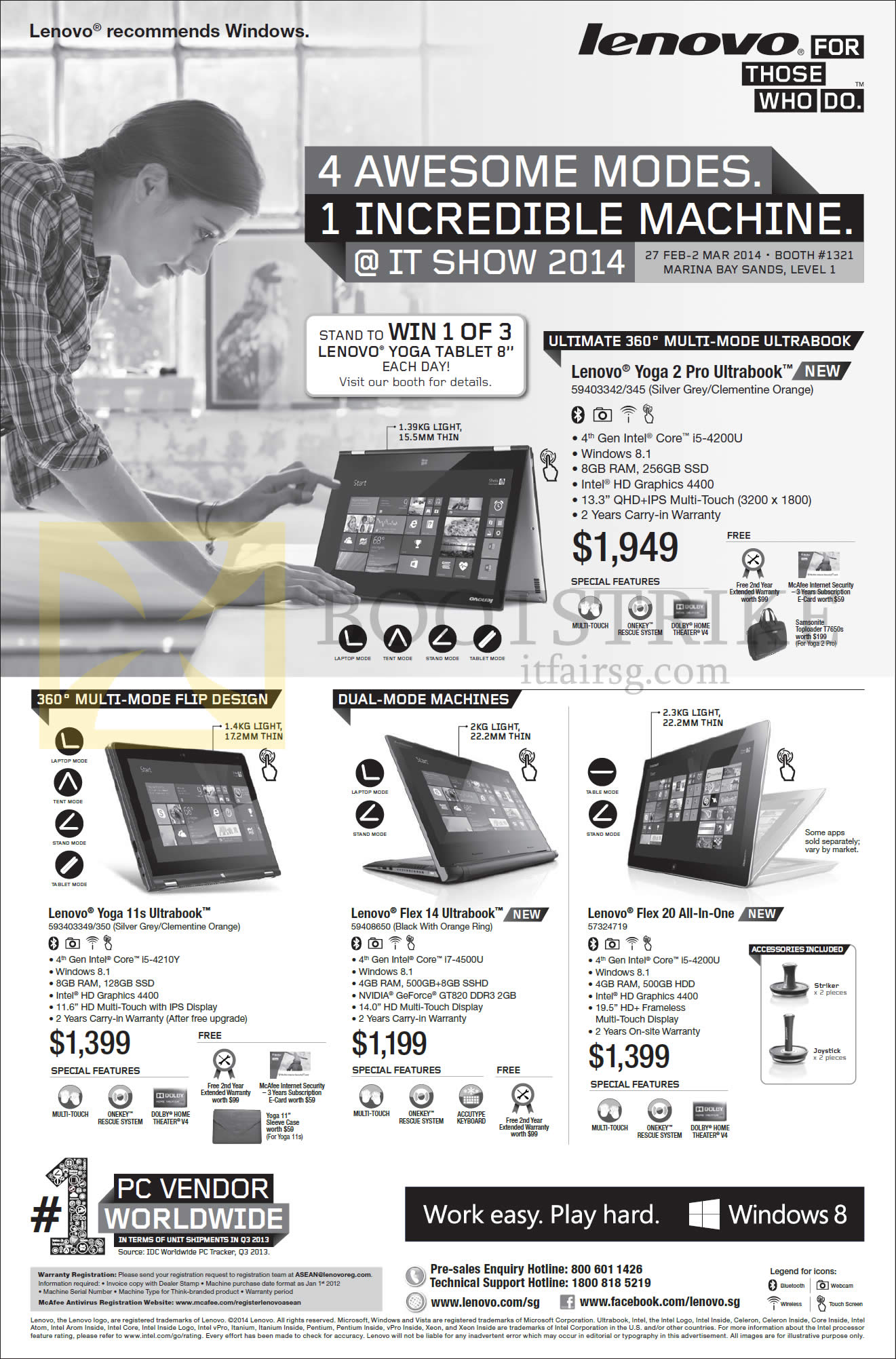 IT SHOW 2014 price list image brochure of Lenovo Notebooks Yoga 2 Pro, 11s, Flex 14, 20