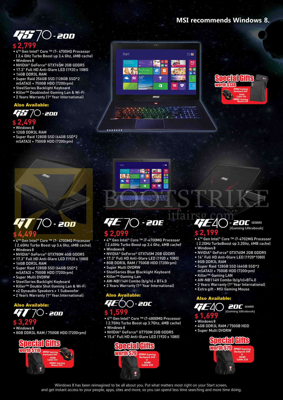 IT SHOW 2014 price list image brochure of MSI Notebooks GS70-20D, GT70-20D, GE70-20E, GE40-20C, GE60-20C