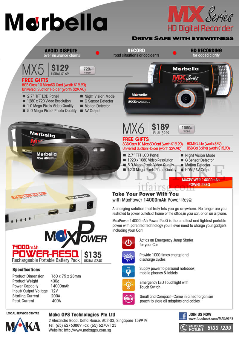 IT SHOW 2014 price list image brochure of Maka GPS Navigators Marbella HD Digital Recorders MX5, MX6, MaxPower