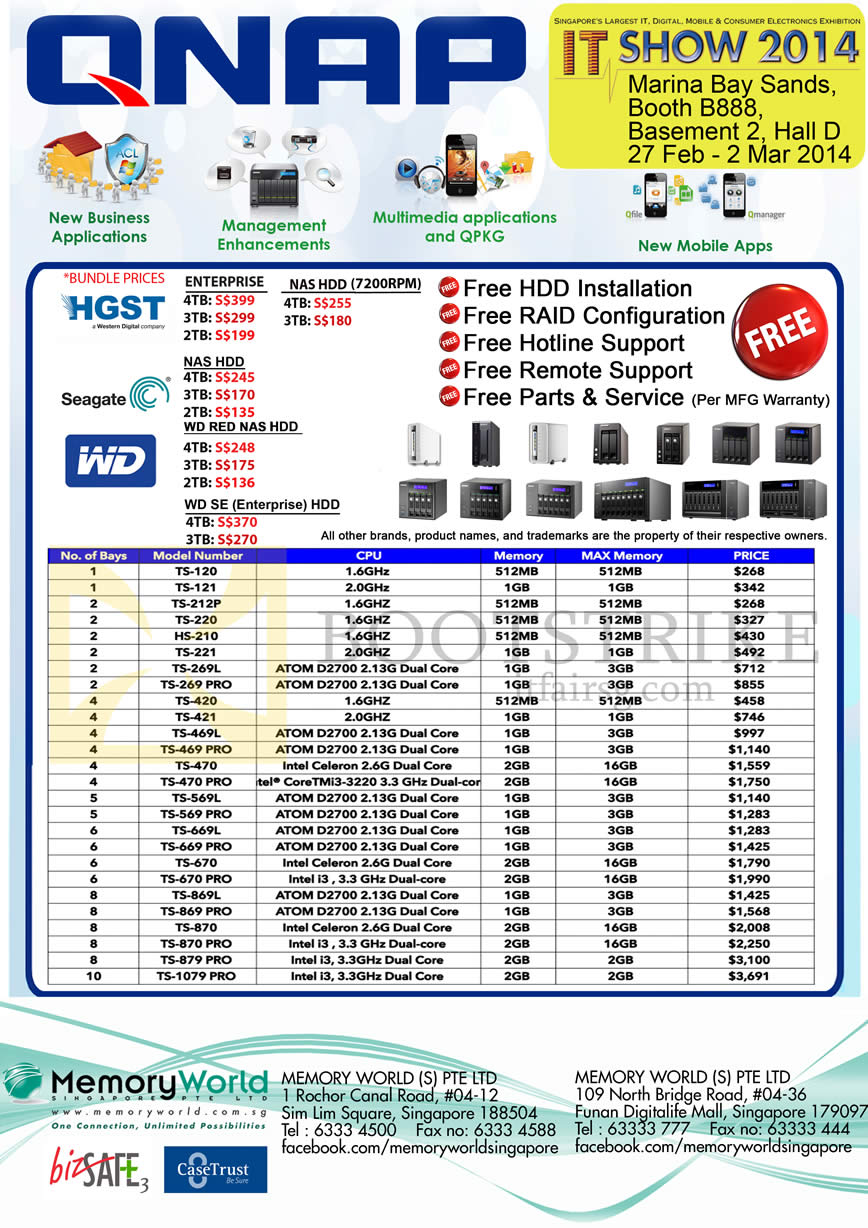 IT SHOW 2014 price list image brochure of Memory World Qnap NAS TS