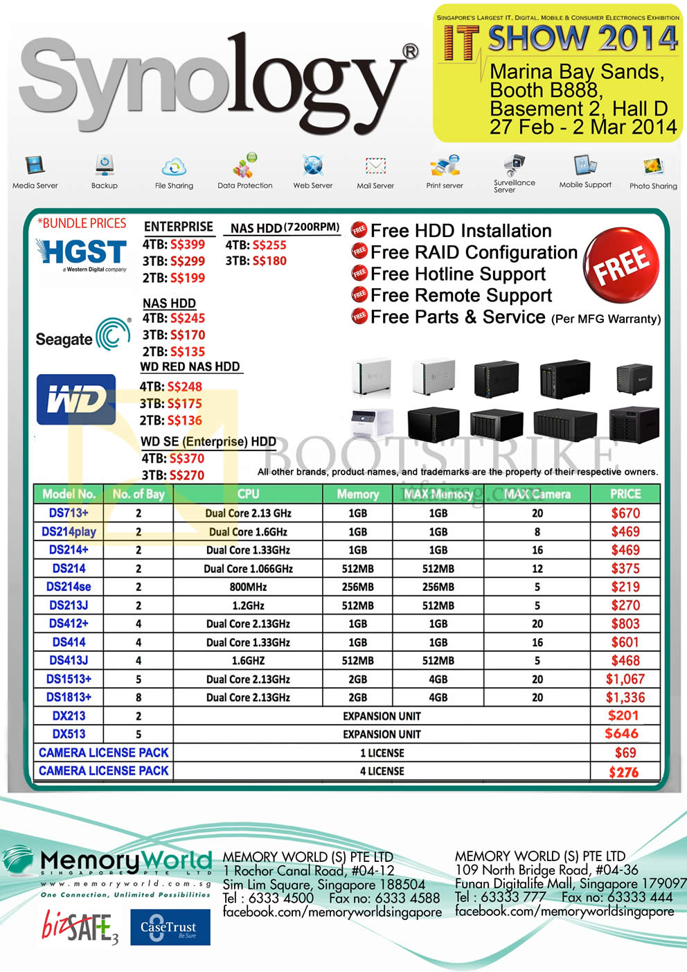 IT SHOW 2014 price list image brochure of Memory World Synology NAS DiskStation DS713 Plus, DS214, DS213, DS412, DS414, DS1513, DS1813 Plus