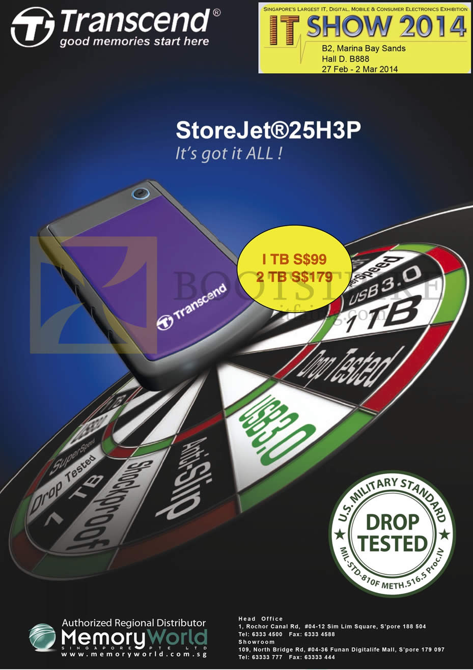 IT SHOW 2014 price list image brochure of Memory World Transcend StoreJet 25H3P External Storage Drive