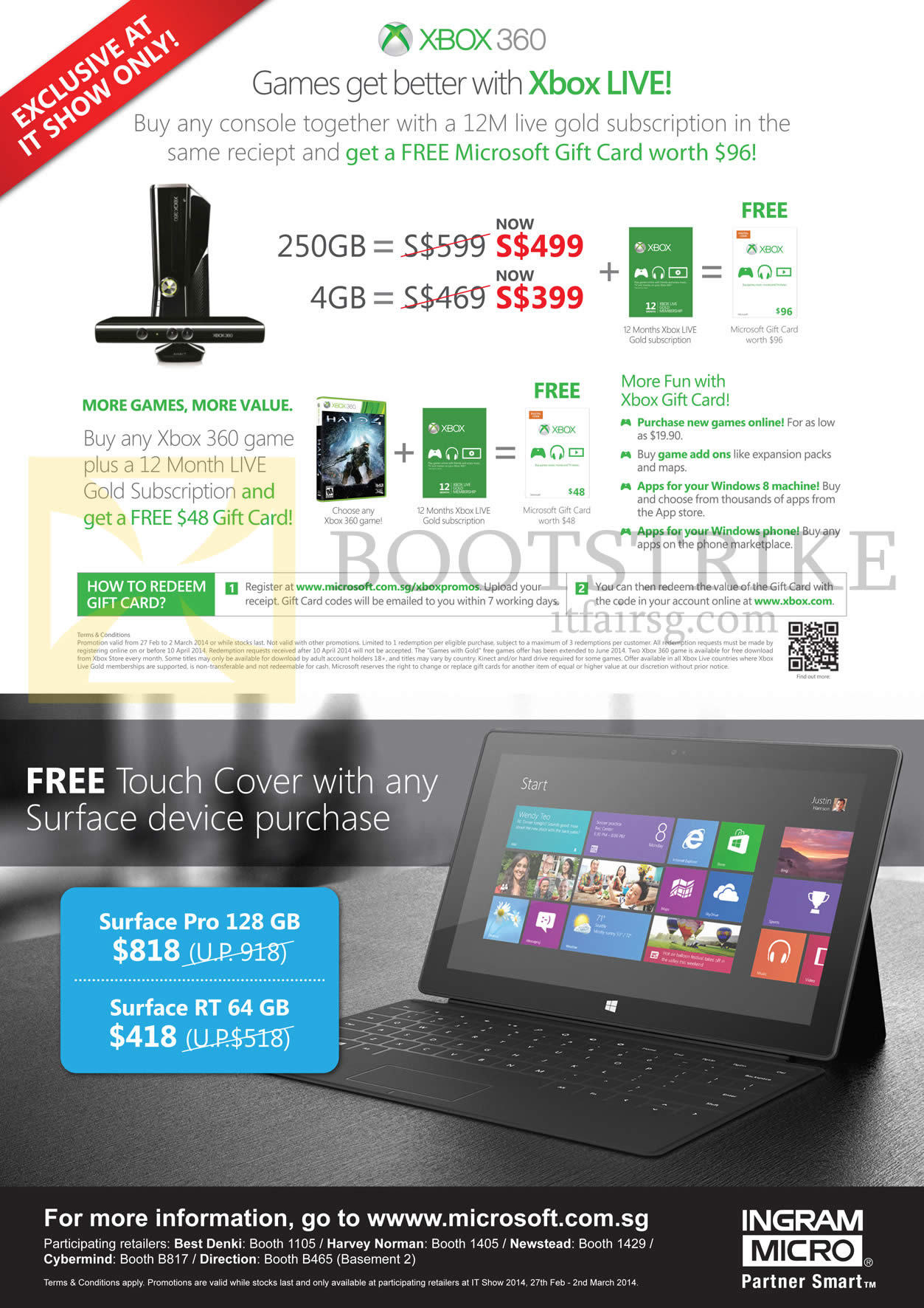 IT SHOW 2014 price list image brochure of Microsoft Xbox 360 Console 250GB 4GB, Surface Pro Tablet, Surface RT