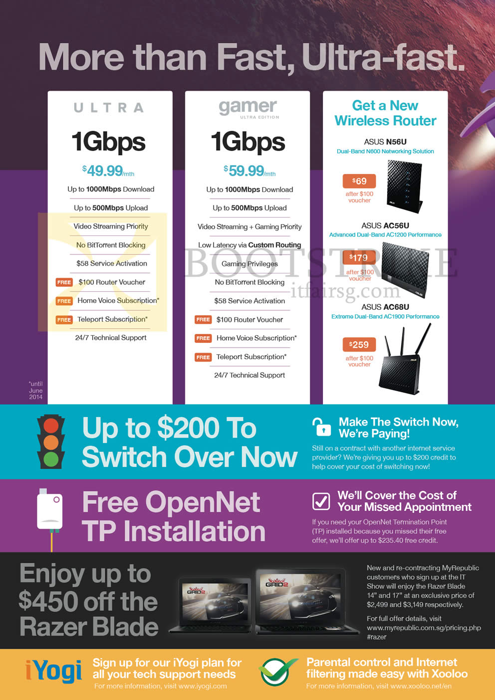 IT SHOW 2014 price list image brochure of MyRepublic Fibre Broadband 1Gbps Ultra, Gamer, Razer Blade Notebook, IYogi