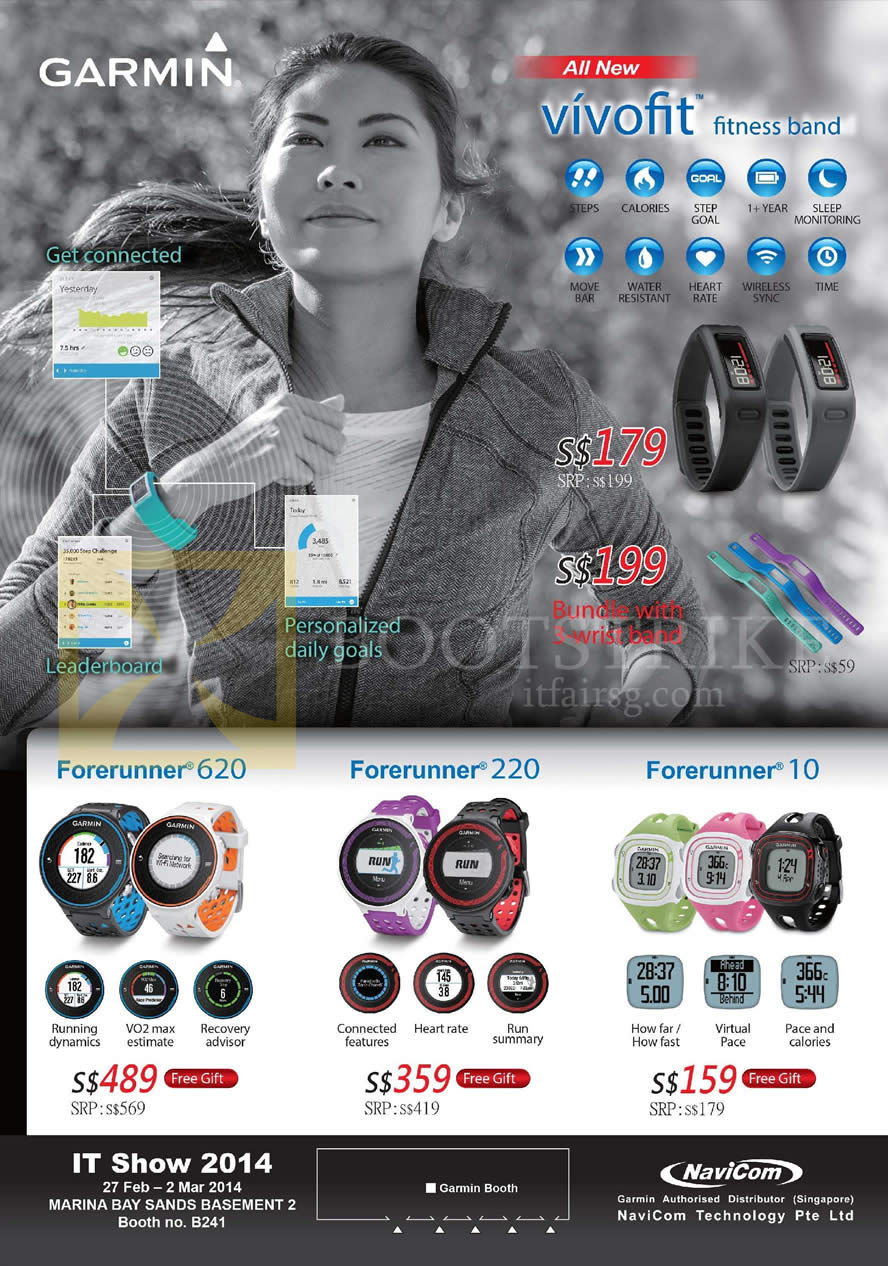 IT SHOW 2014 price list image brochure of Navicom Garmin GPS Watches Forerunner 620, 220, 10, Vivofit
