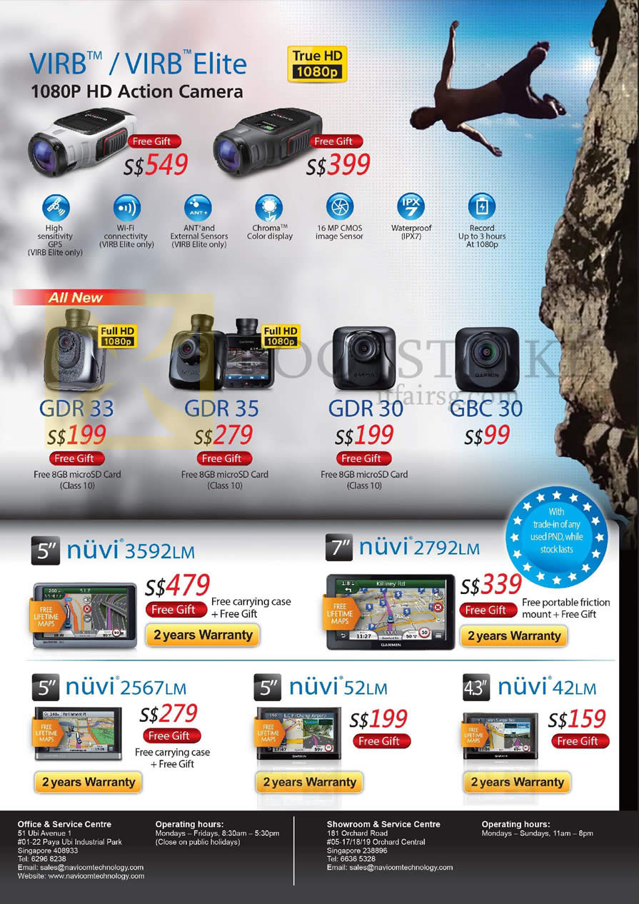 IT SHOW 2014 price list image brochure of Navicom Garmin Virb Action Camera, Virb Elite, Car Camcorder GDR 33 35 30 GBC 30, Navigators Nuvi 3592LM 2792LM 2567LM 52LM 42LM