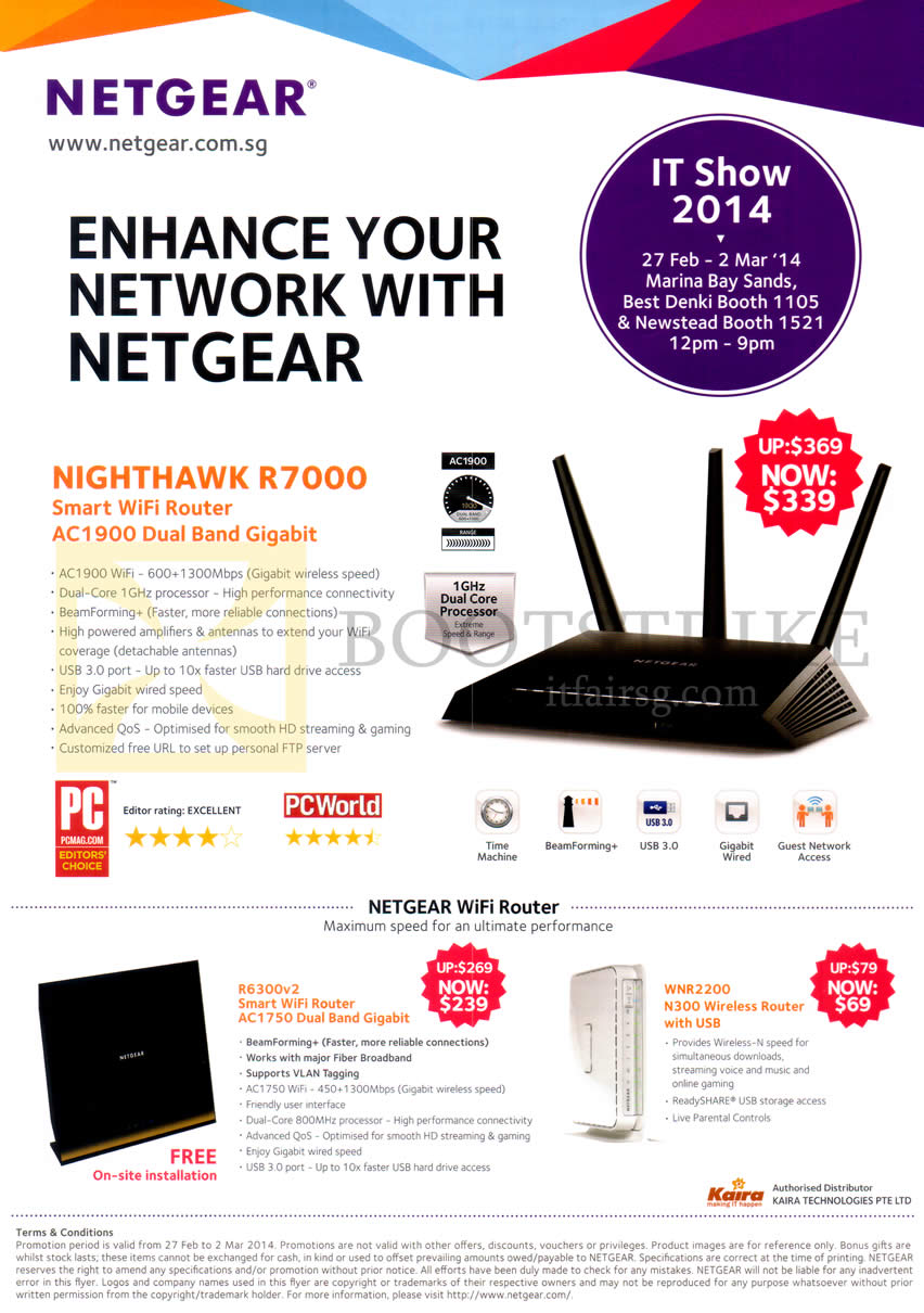 IT SHOW 2014 price list image brochure of Netgear Wireless Routers, Nighthawk R7000, R6300v2, WNR2200