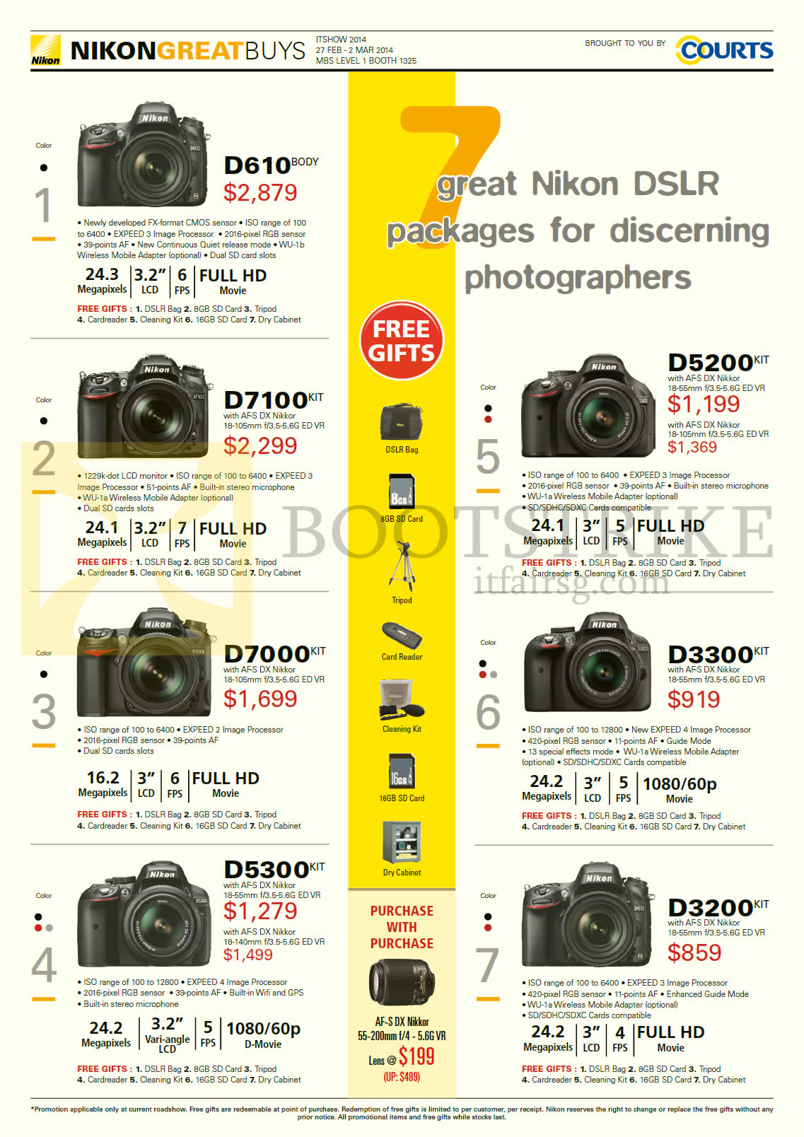 IT SHOW 2014 price list image brochure of Nikon Digital Cameras DSLR D610, D7100, D5200, D7000, D3300, D5300, D3200