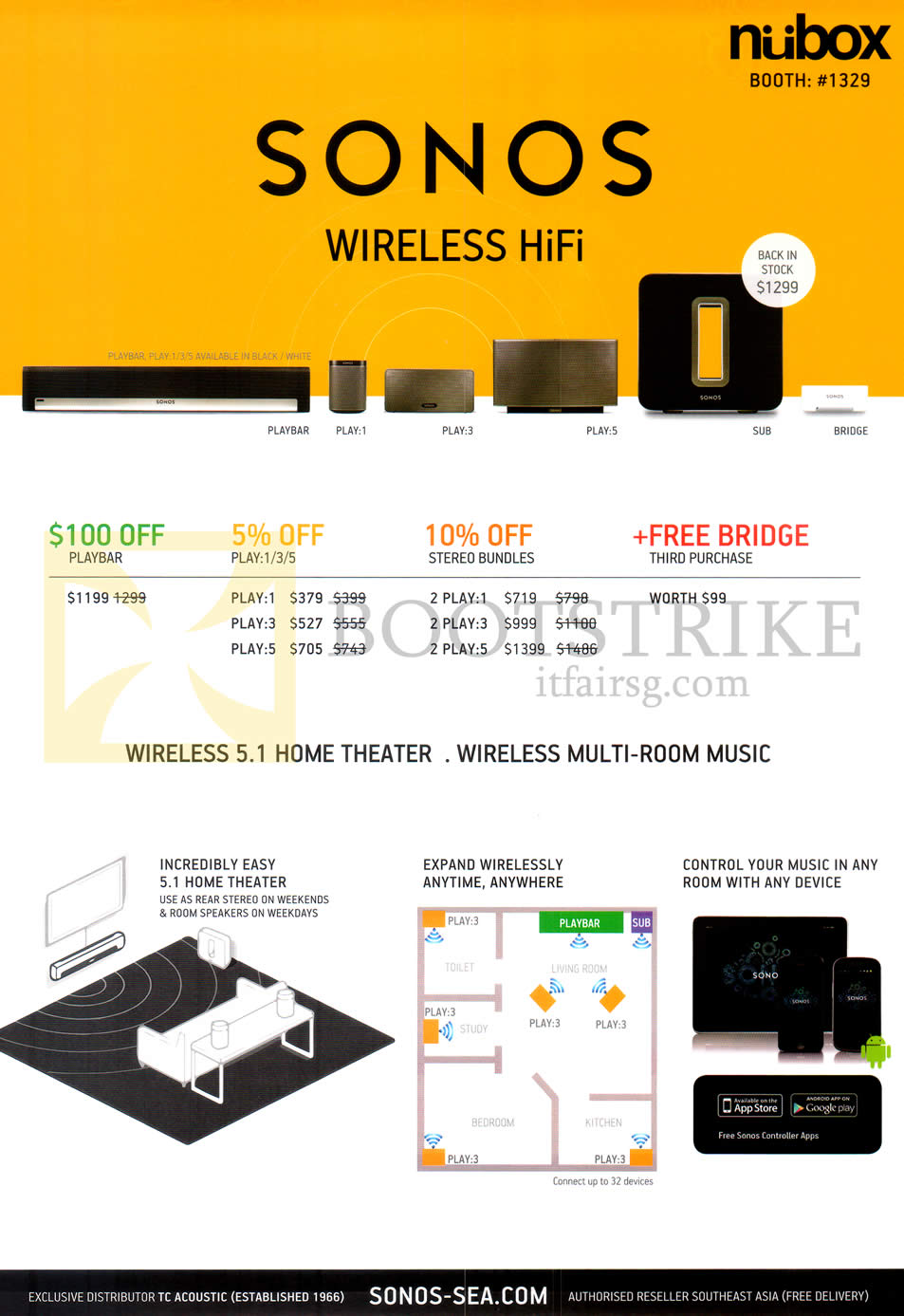 IT SHOW 2014 price list image brochure of Nubox Sonos Wireless Home Theatre System Playbar, Sub, Bridge