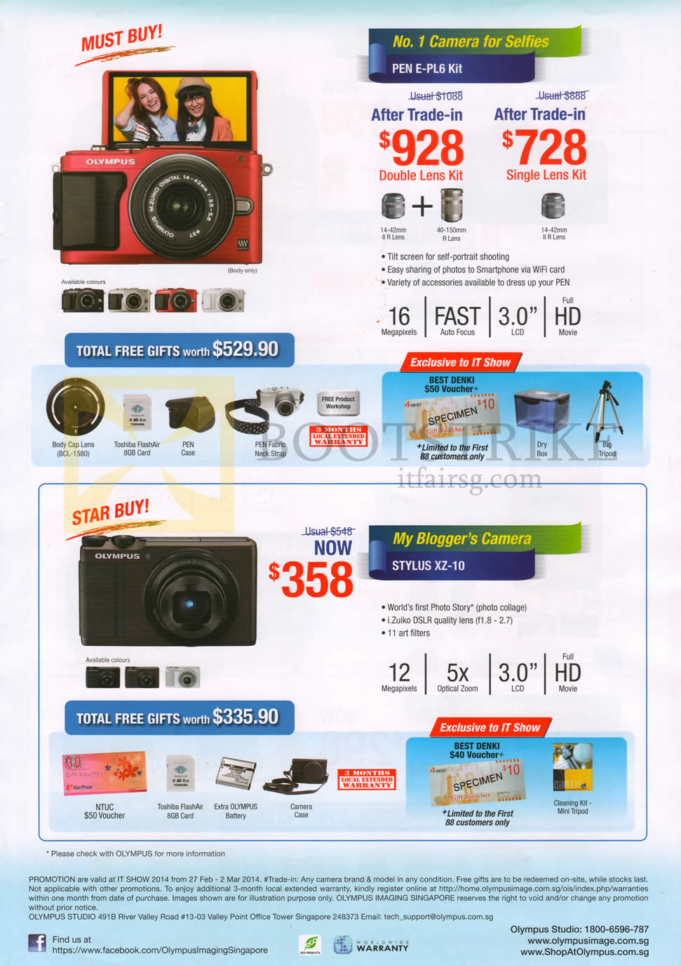 IT SHOW 2014 price list image brochure of Olympus Digital Cameras Pen E-PL6, Stylus XZ-10