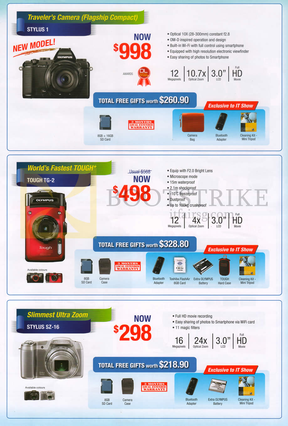 IT SHOW 2014 price list image brochure of Olympus Digital Cameras Stylus 1, Tough TG-2, Stylus SZ-16