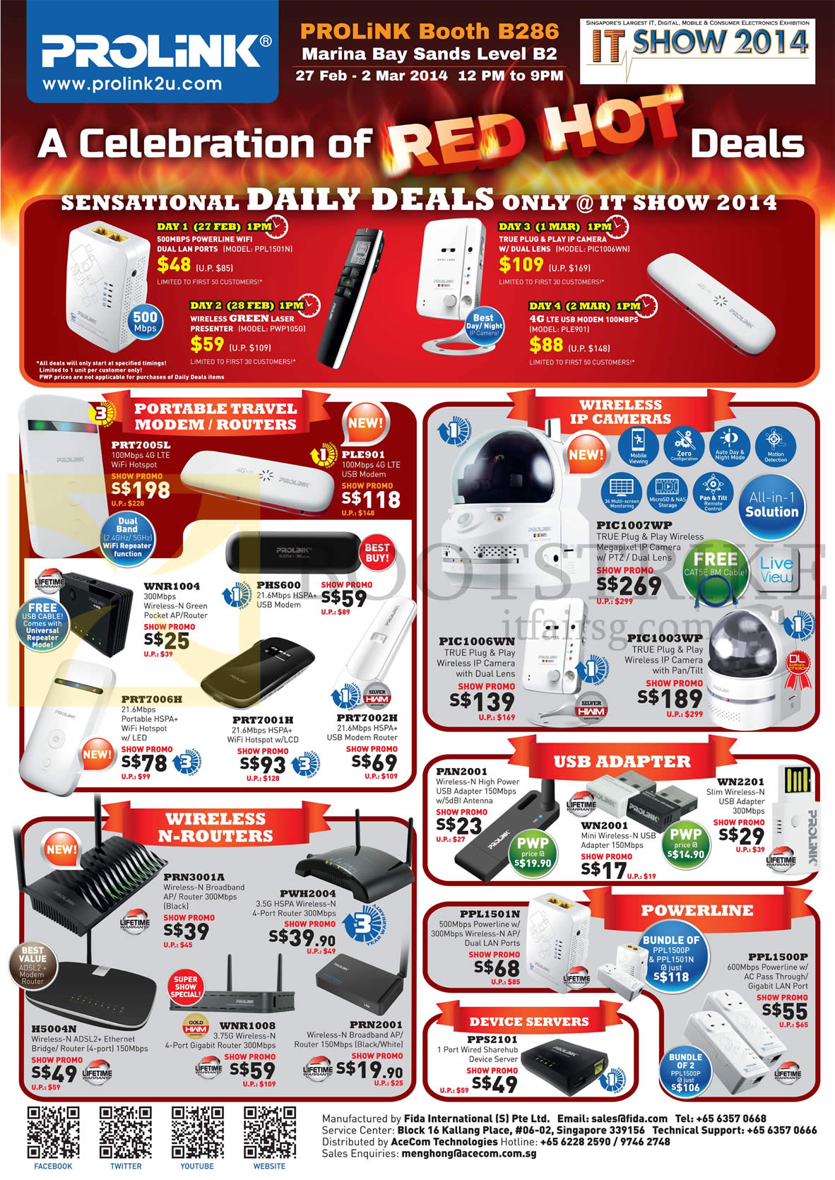 IT SHOW 2014 price list image brochure of Prolink Cybermind Daily Deals, Wireless Portable Travel Modem, Routers, Wireless IP Cameras, USB Adapter, Powerlink, Device Servers