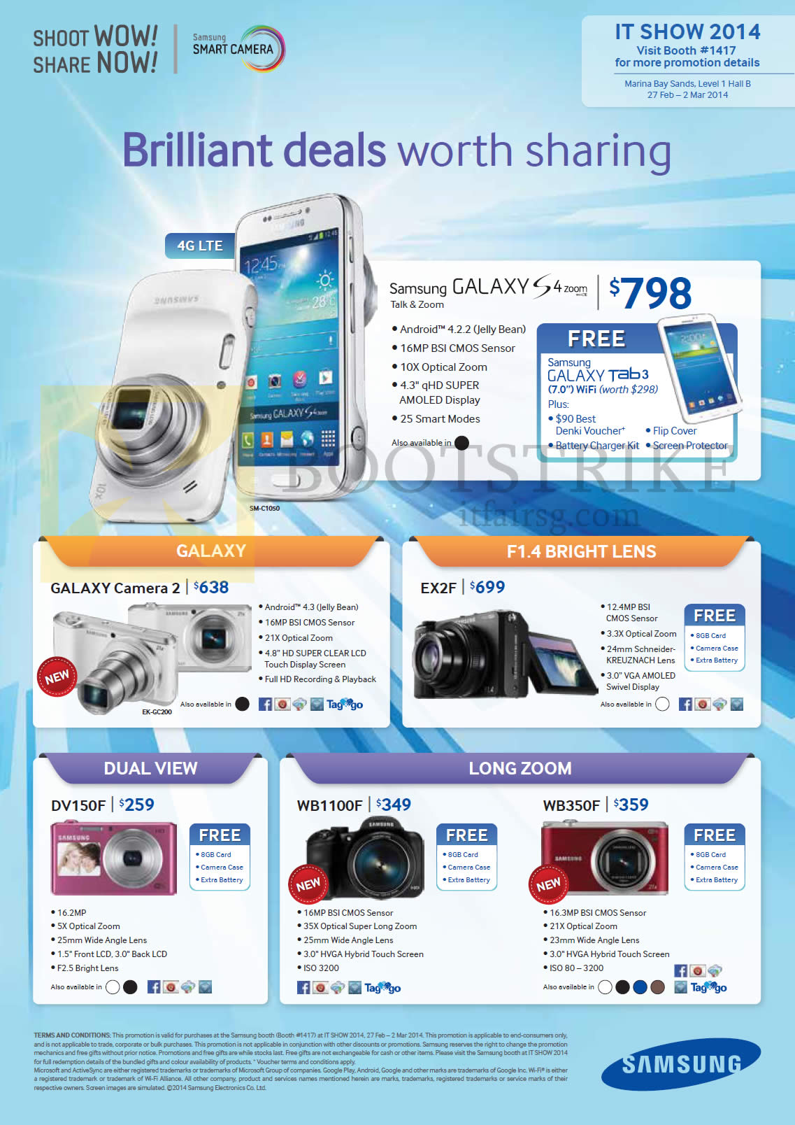 IT SHOW 2014 price list image brochure of Samsung Digital Cameras Galaxy S4 Zoom, Galaxy Camera 2, EX2F, DV150F, WB1100F, WB350F