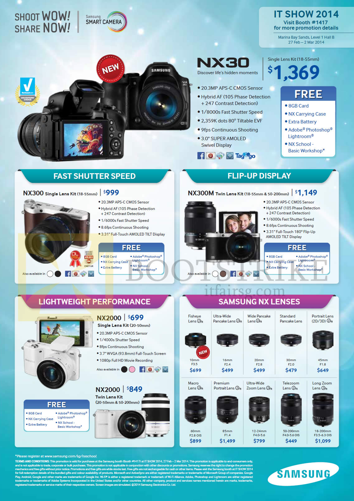 IT SHOW 2014 price list image brochure of Samsung Digital Cameras, NX Lenses, NX30, NX300, NX300M, NX2000