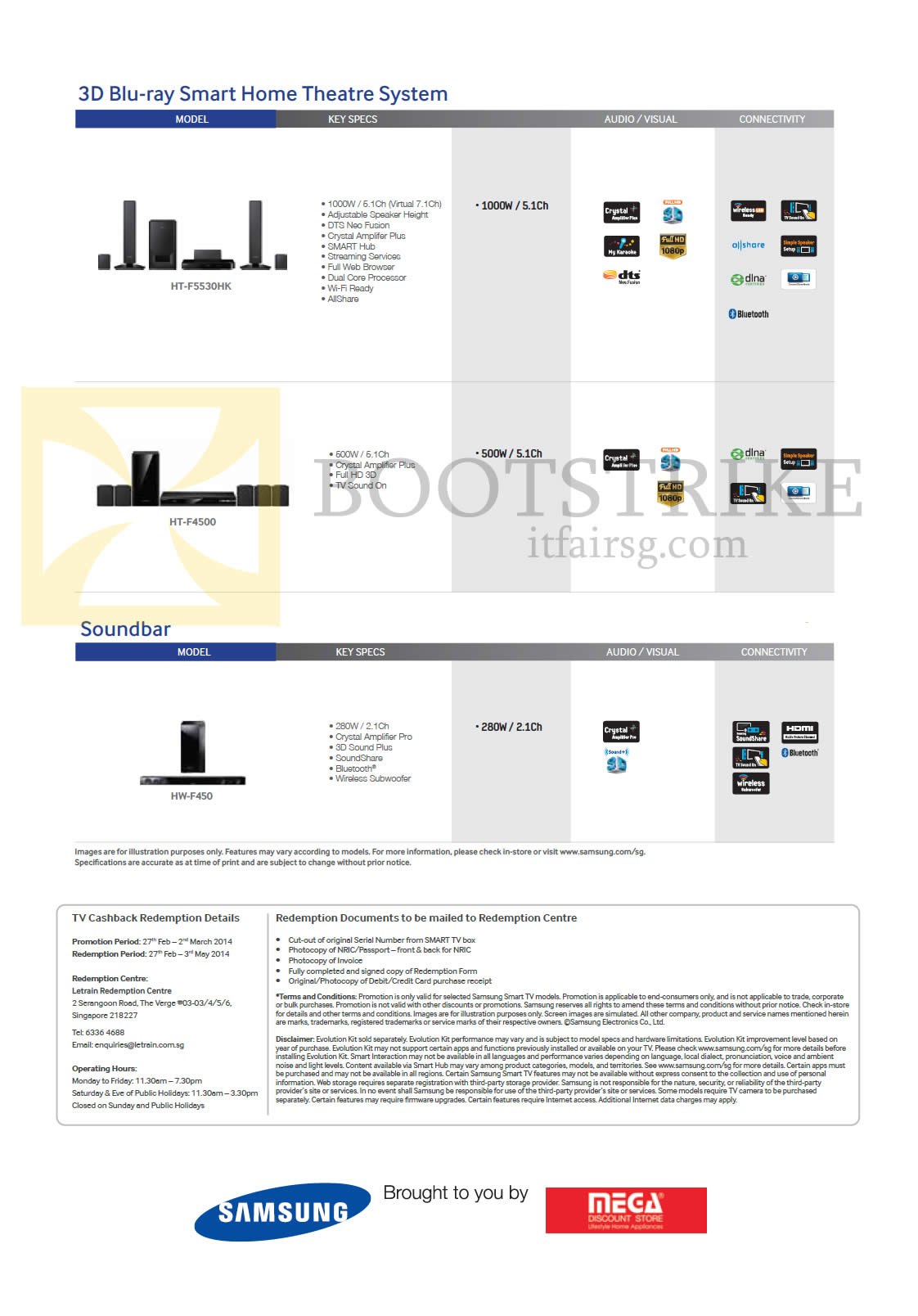 IT SHOW 2014 price list image brochure of Samsung Mega (No Prices) Home Theatre Systems, Soundbar HT-F5530HK, F4500, HW-F450