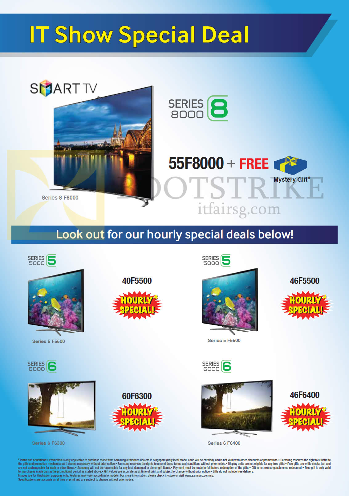 IT SHOW 2014 price list image brochure of Samsung Mega (No Prices) TVs 55F8000, 40F5500, 46F5500, 60F6300, 46F6400