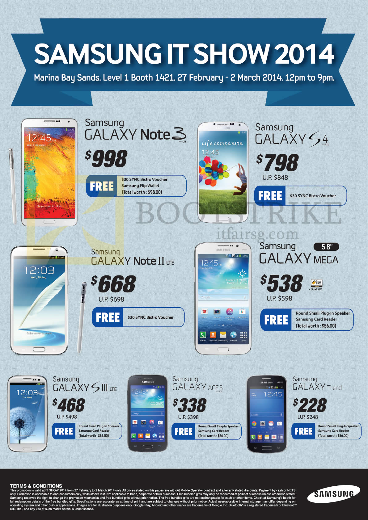 IT SHOW 2014 price list image brochure of Samsung Mobile Galaxy Note 3, S4, Note II LTE, Mega 5.8, S III LTE, Ace 3, Trend