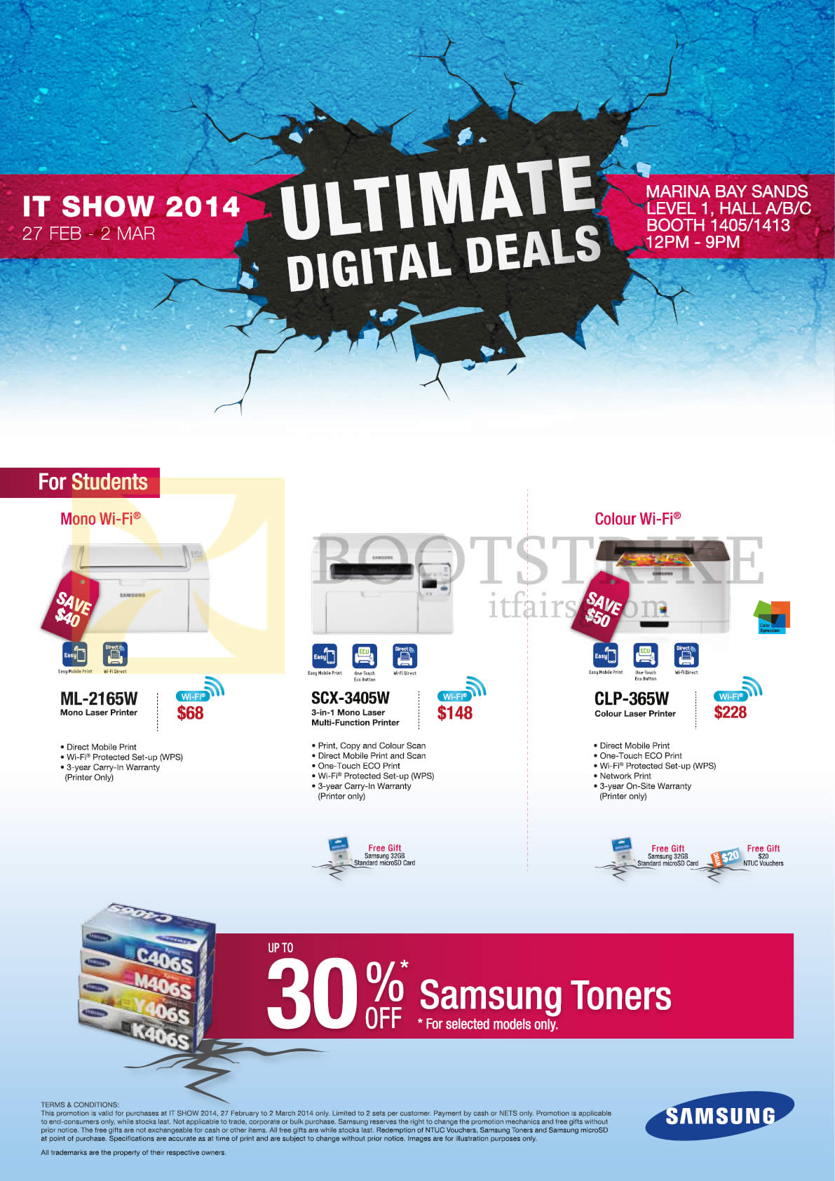 IT SHOW 2014 price list image brochure of Samsung Printers Laser ML-2165W, SCX-3405W, CLP-365W