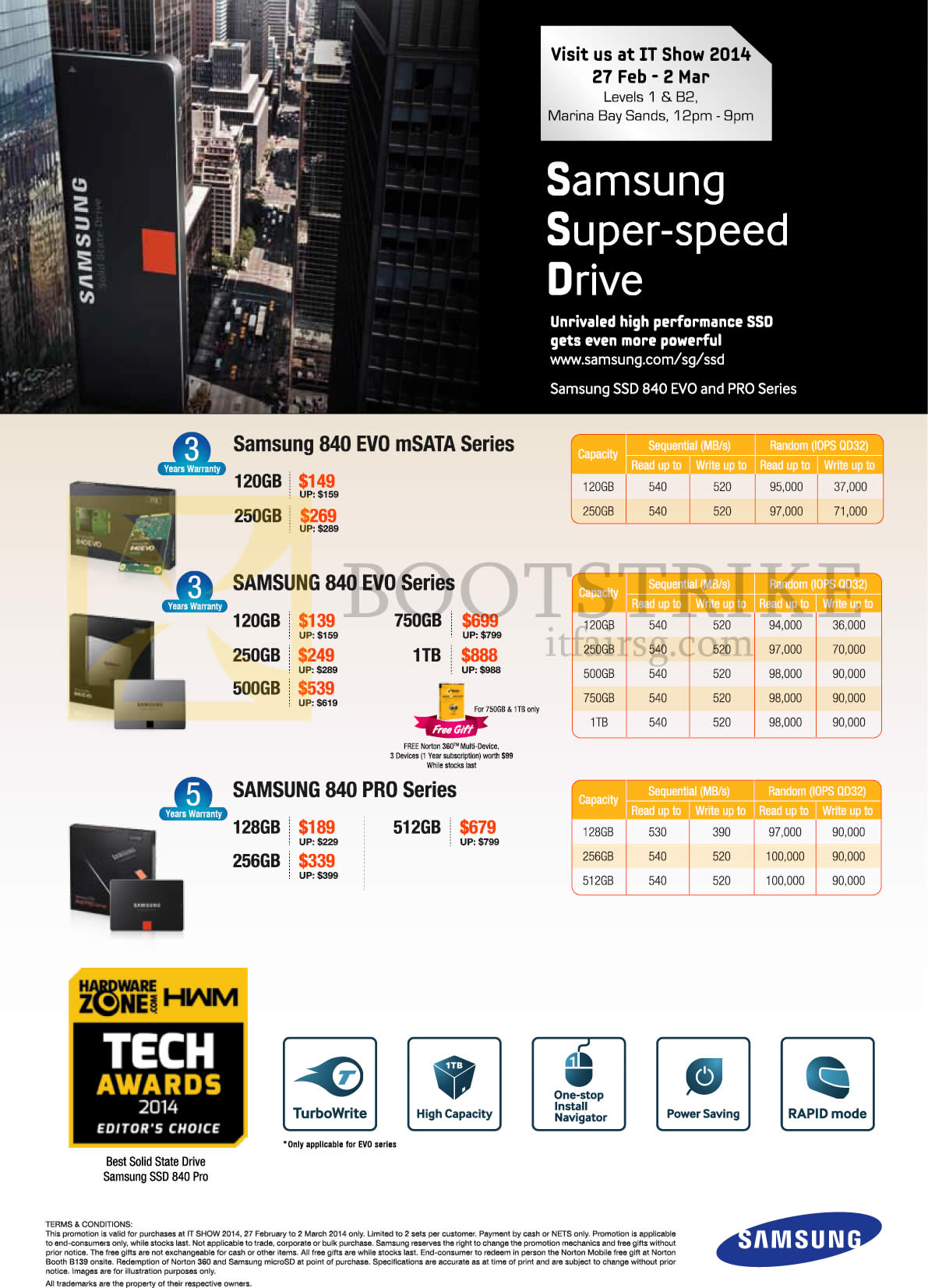 IT SHOW 2014 price list image brochure of Samsung Storage SSD 840 EVO MSata, Pro