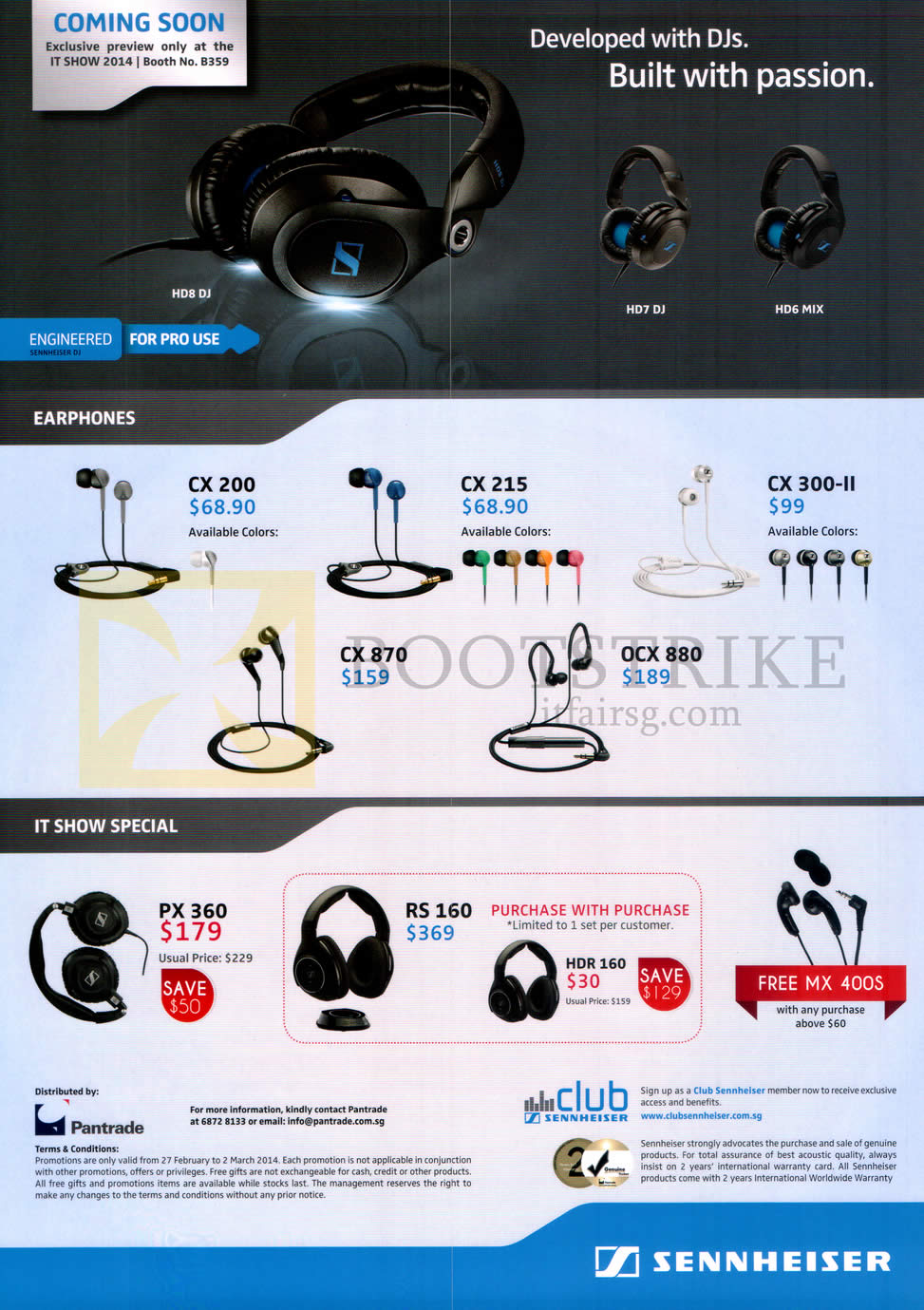 IT SHOW 2014 price list image brochure of Sennheiser Earphones, Headphone, Pan Trade, CX200, CX215, CX 300-II, CX870, OCX 880, PX 360, RS 160, HDR 160, MX 4005
