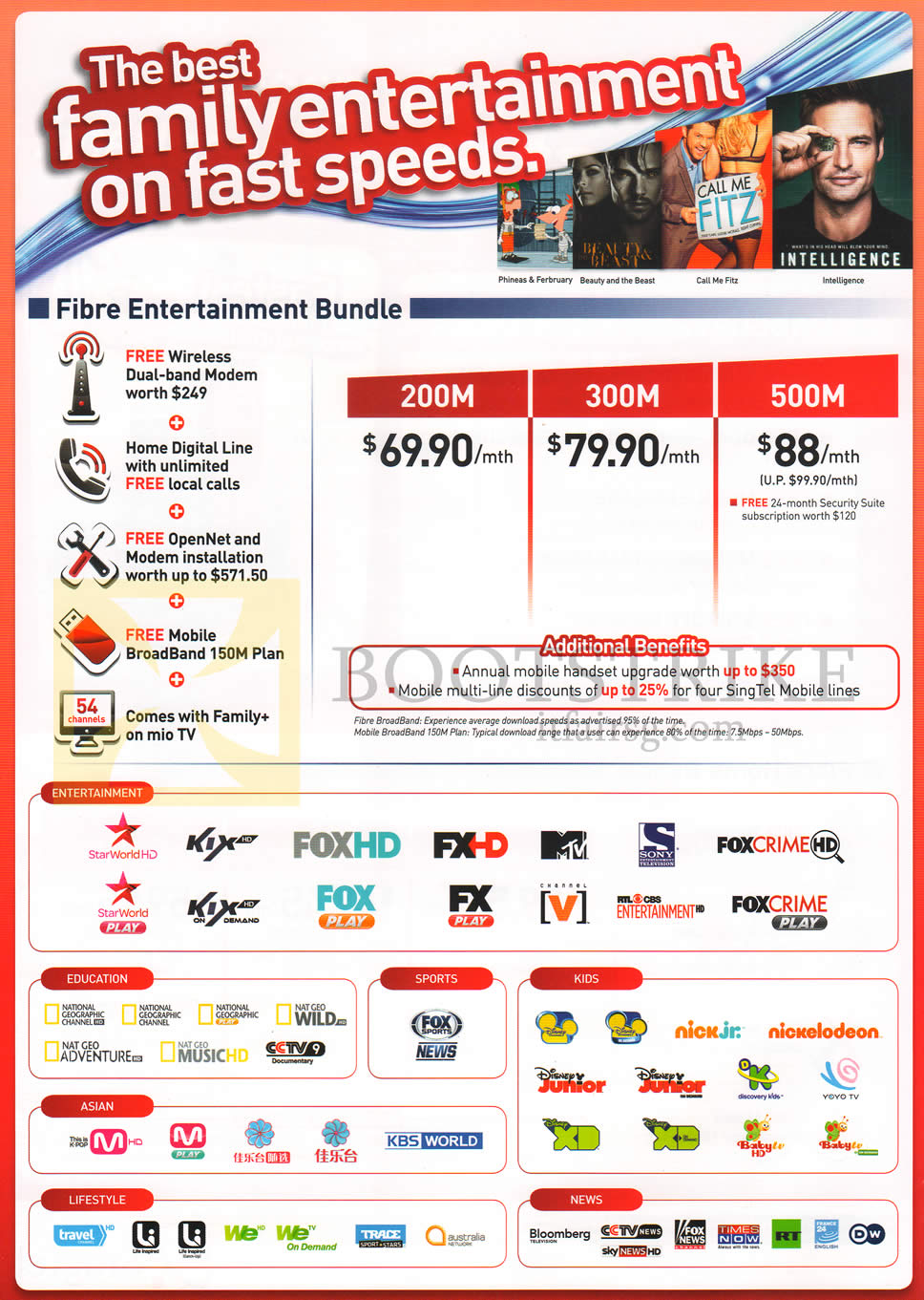 IT SHOW 2014 price list image brochure of Singtel 200Mbps 69.90 300Mbps 79.90 500Mbps 88.00 Fibre Entertainment Bundles, Mio TV Groups